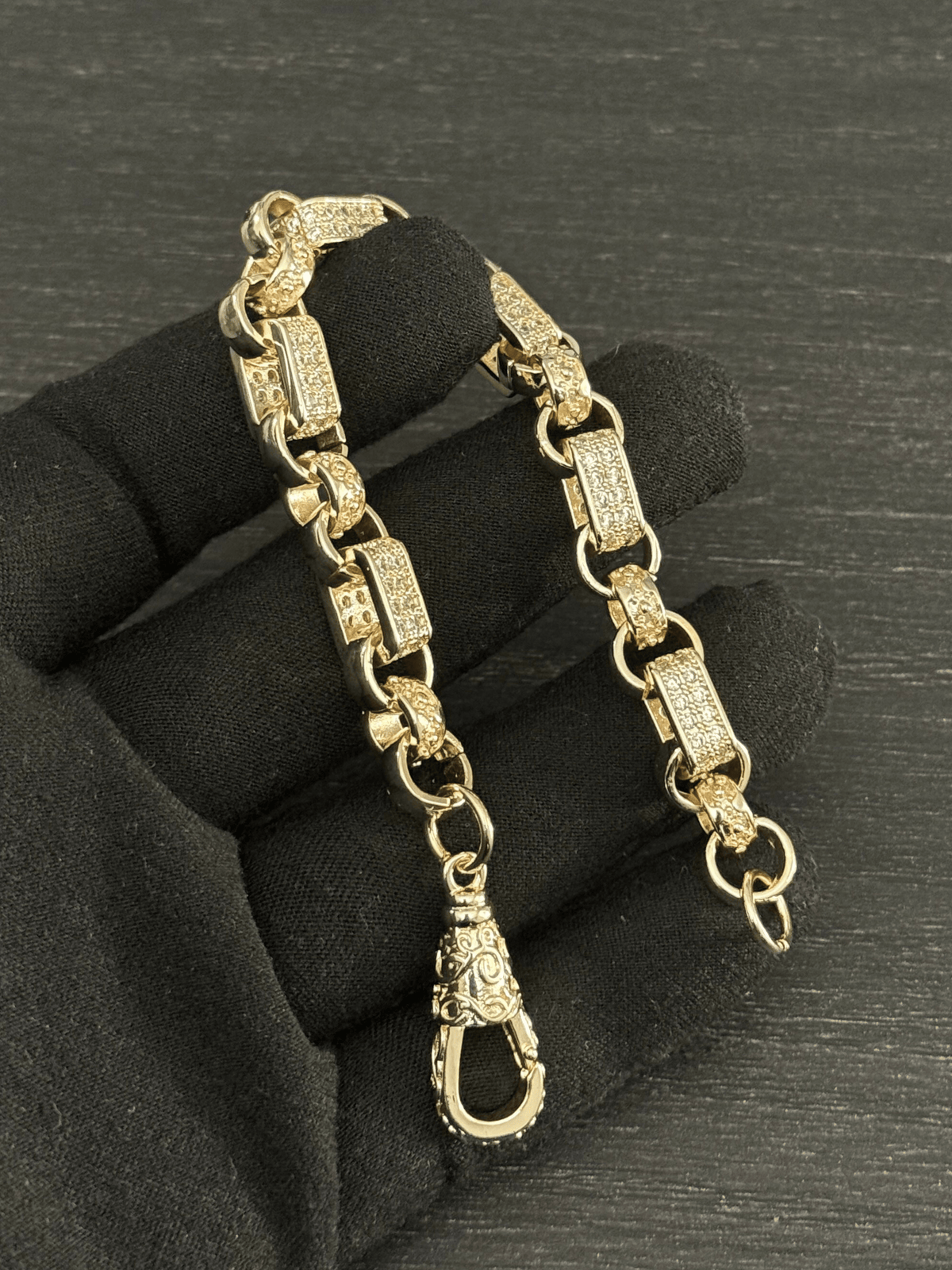 Yellow Gold Filled Diamond Gypsy Link Belcher Bracelet 10mm