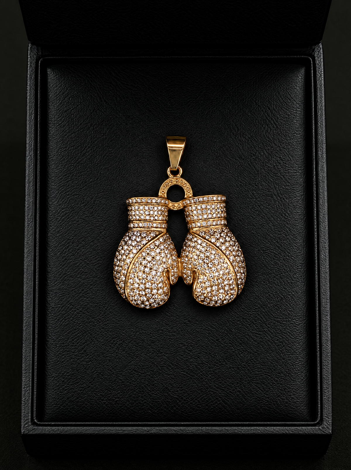Stone-set boxing gloves pendant 9ct gold filled (chain + pendant)