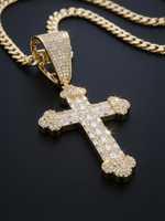 Gold Filled Diamond Cross Pendant on 4mm Curb Necklace