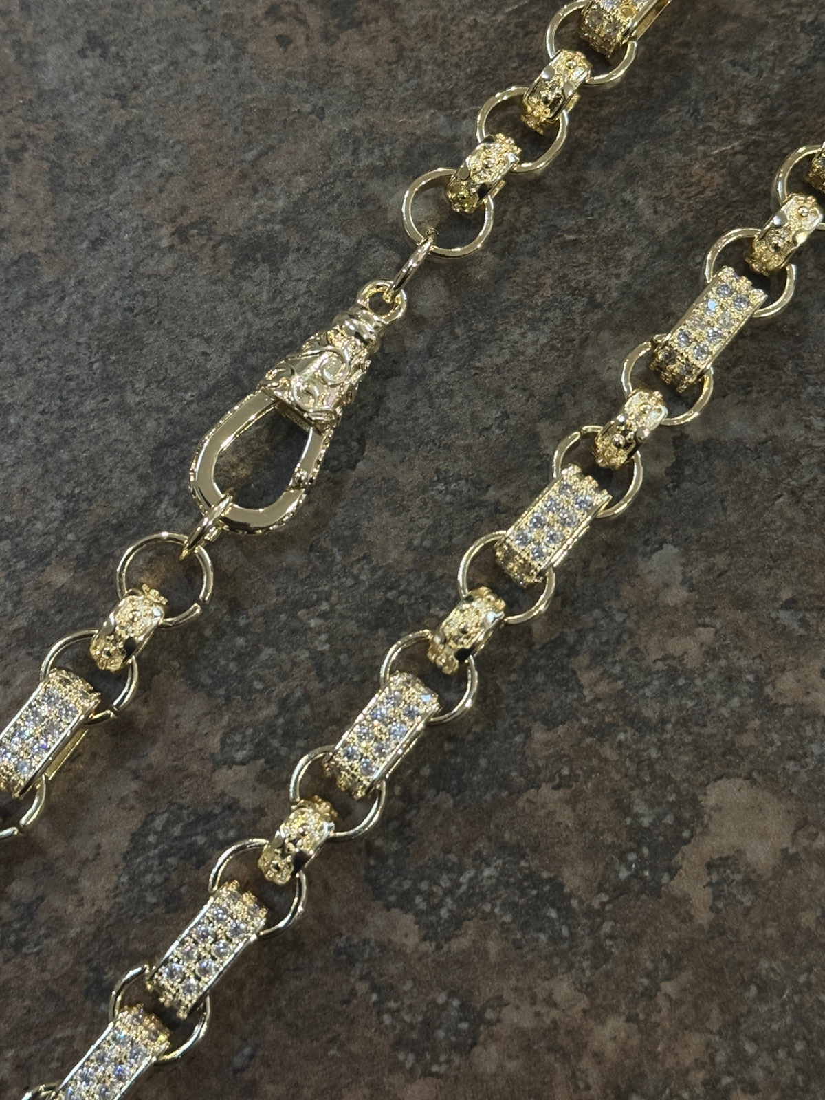 White Gold Filled Diamond Gypsy Link Belcher Chain 10mm