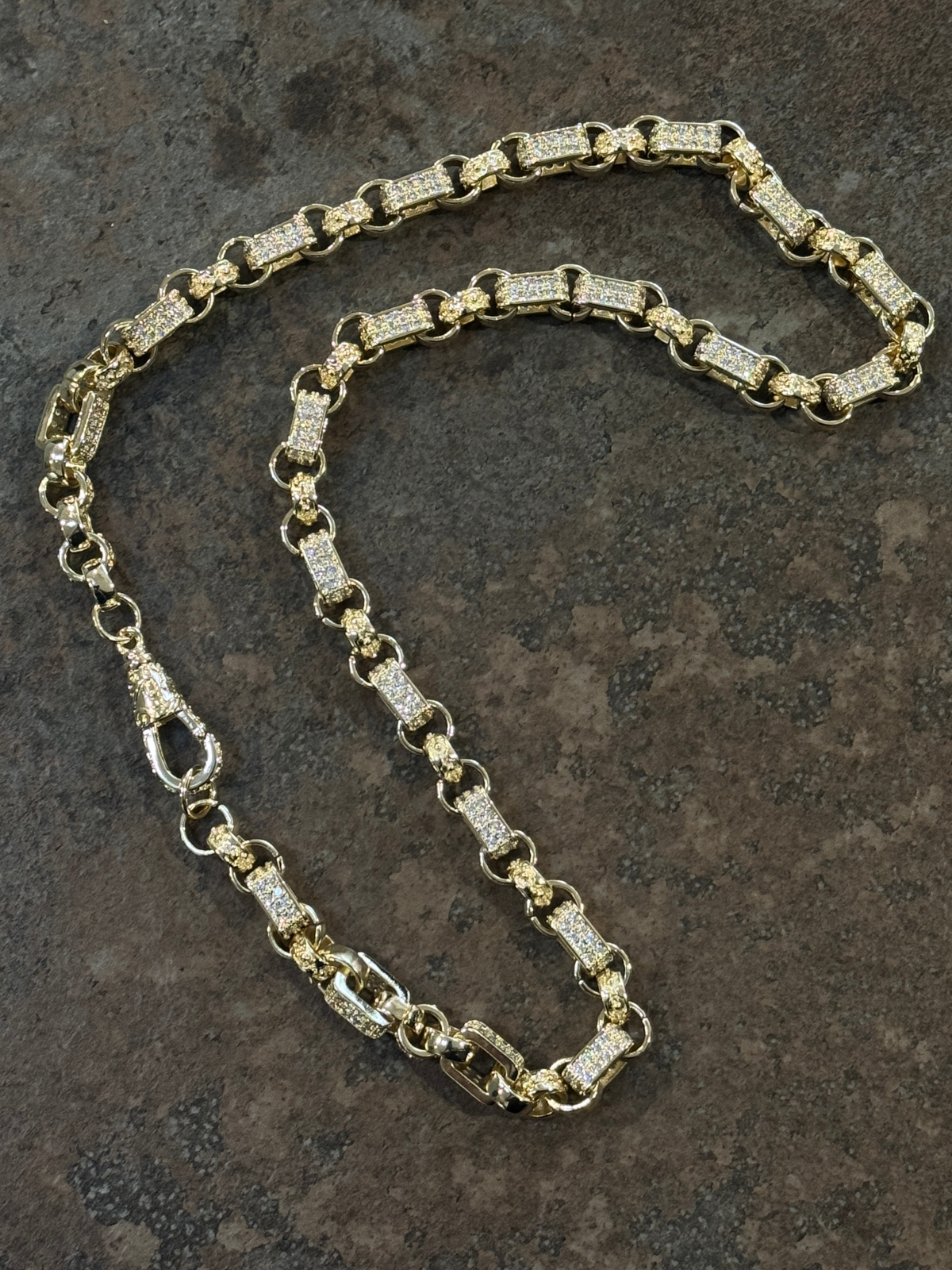 9ct Gold Filled Diamond Gypsy Link Belcher Chain 10mm