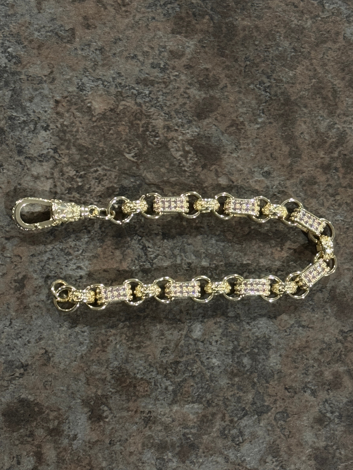 White Gold Filled Diamond Gypsy Link Belcher Bracelet 10mm