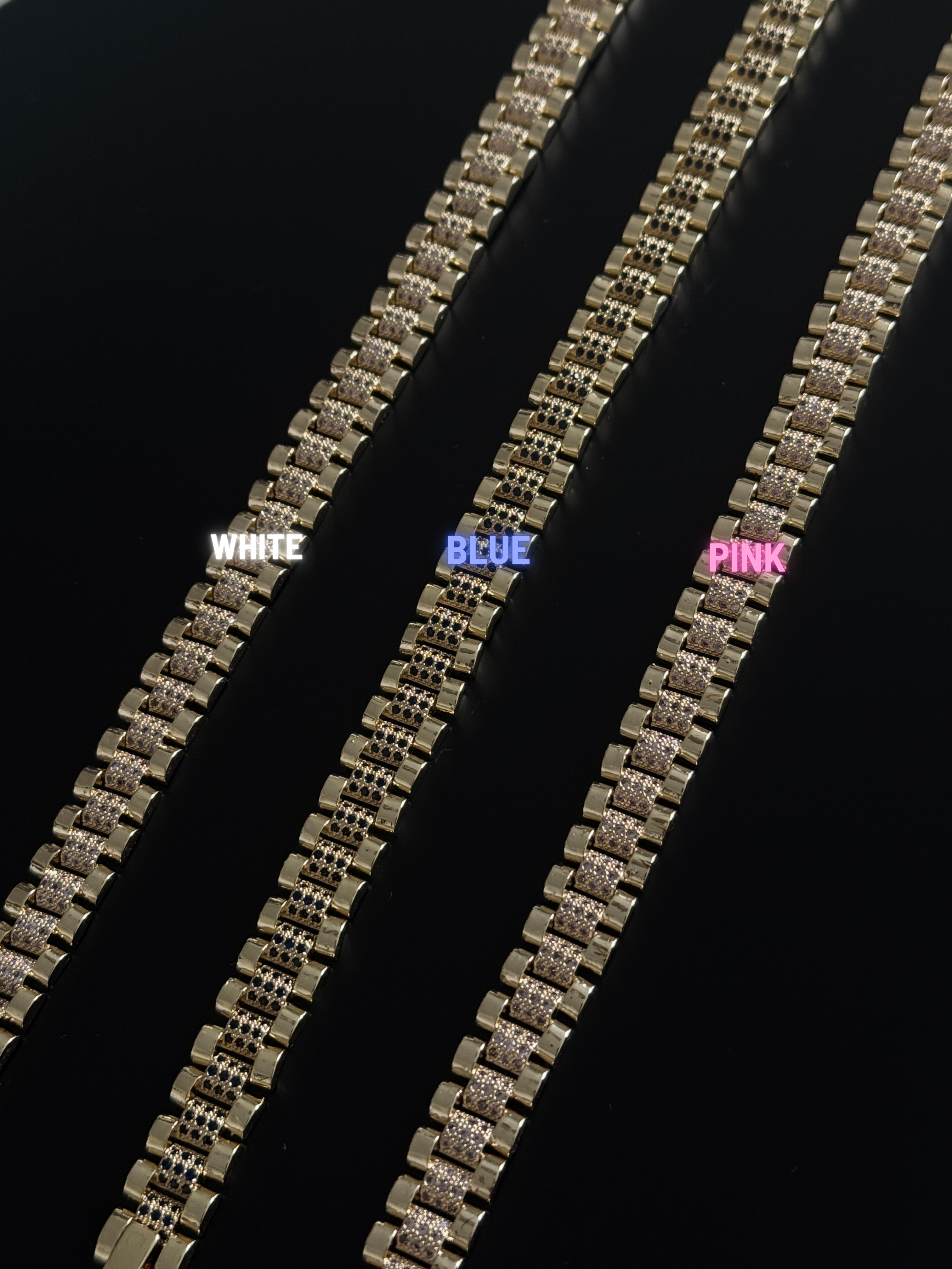 🎁 Gold Filled Diamond Presidential Bracelet 10mm - Multi-Colour (100% off)