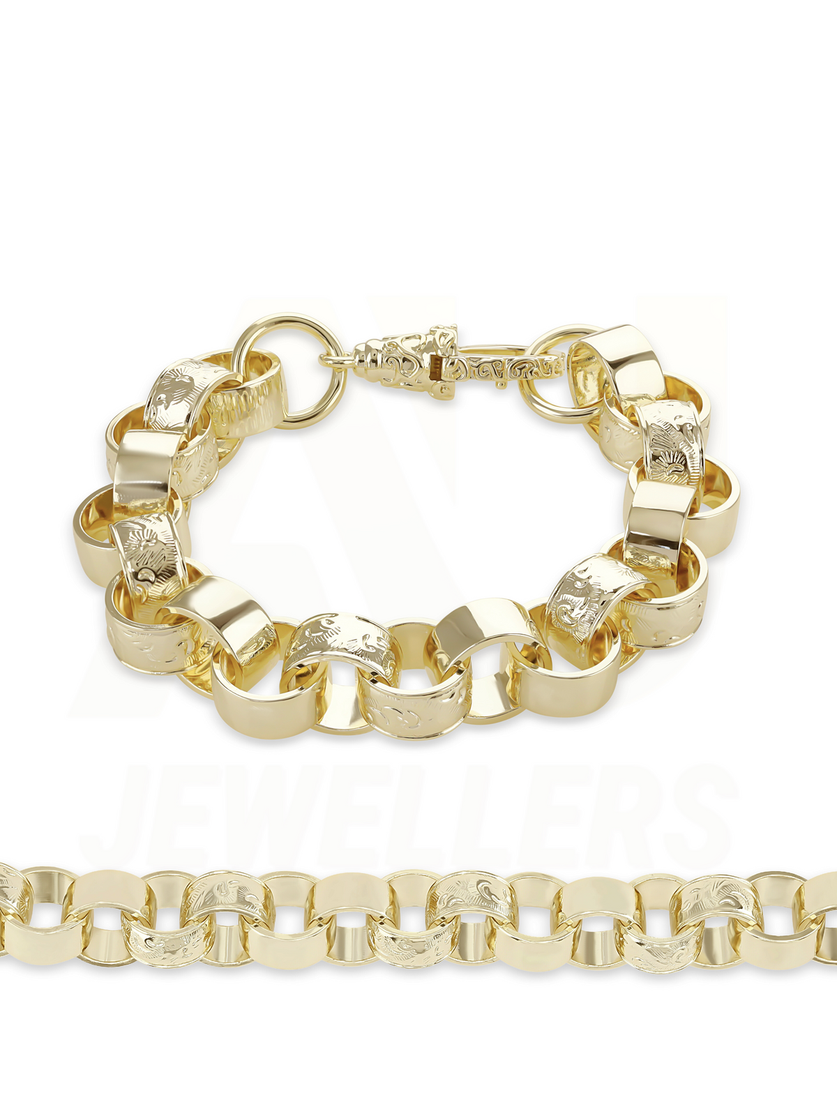 9ct Gold Filled Patterned Belcher Bracelet 14mm