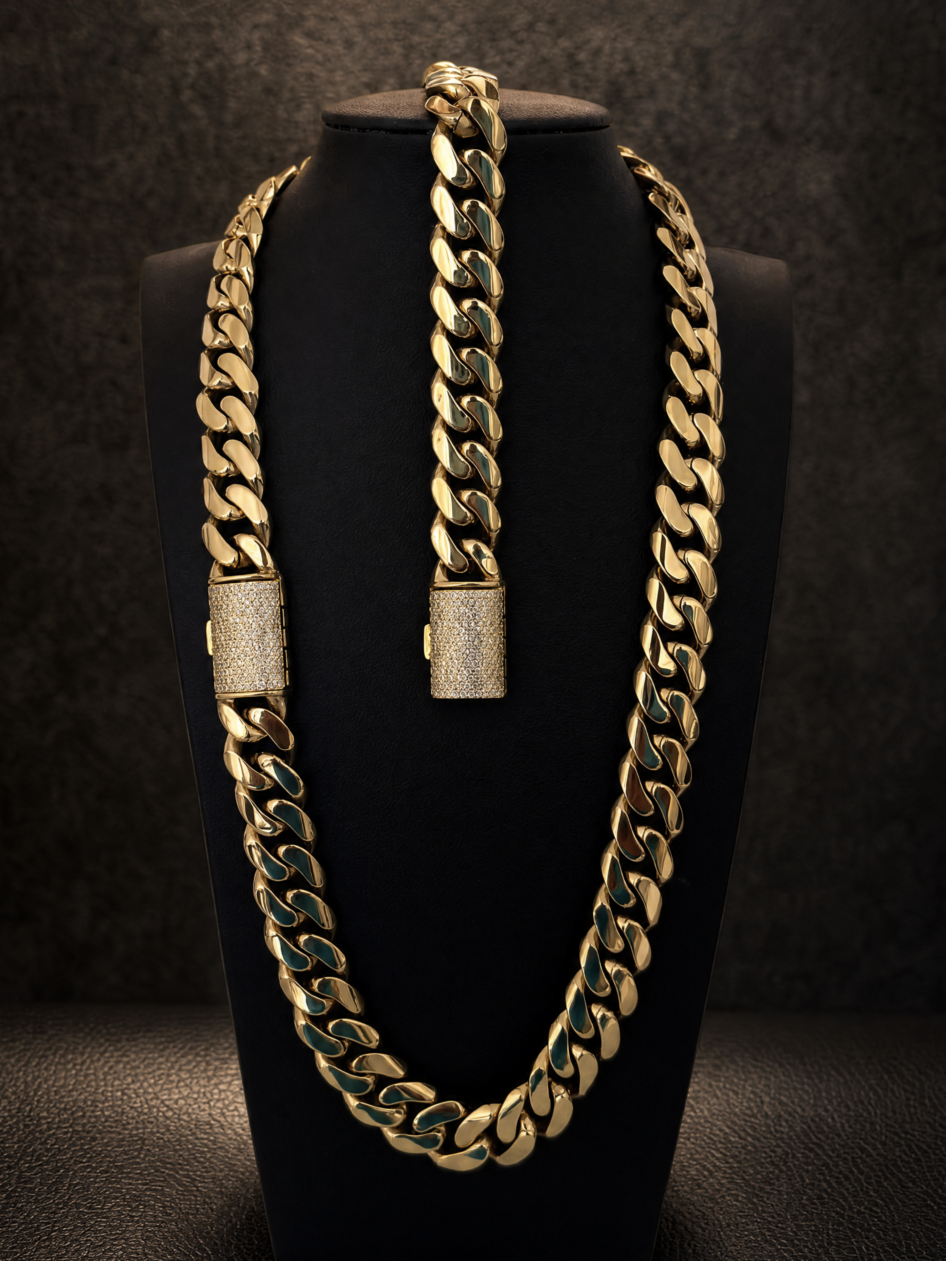 Gold Filled Cuban Set 14mm - Diamond Clasp