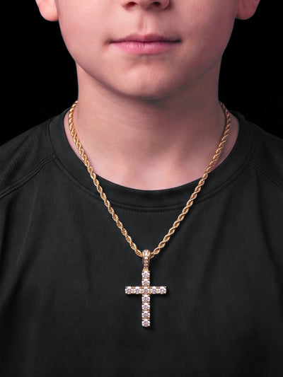 Kids Diamond Cross Pendant 3mm Rope - Gold Filled 9ct