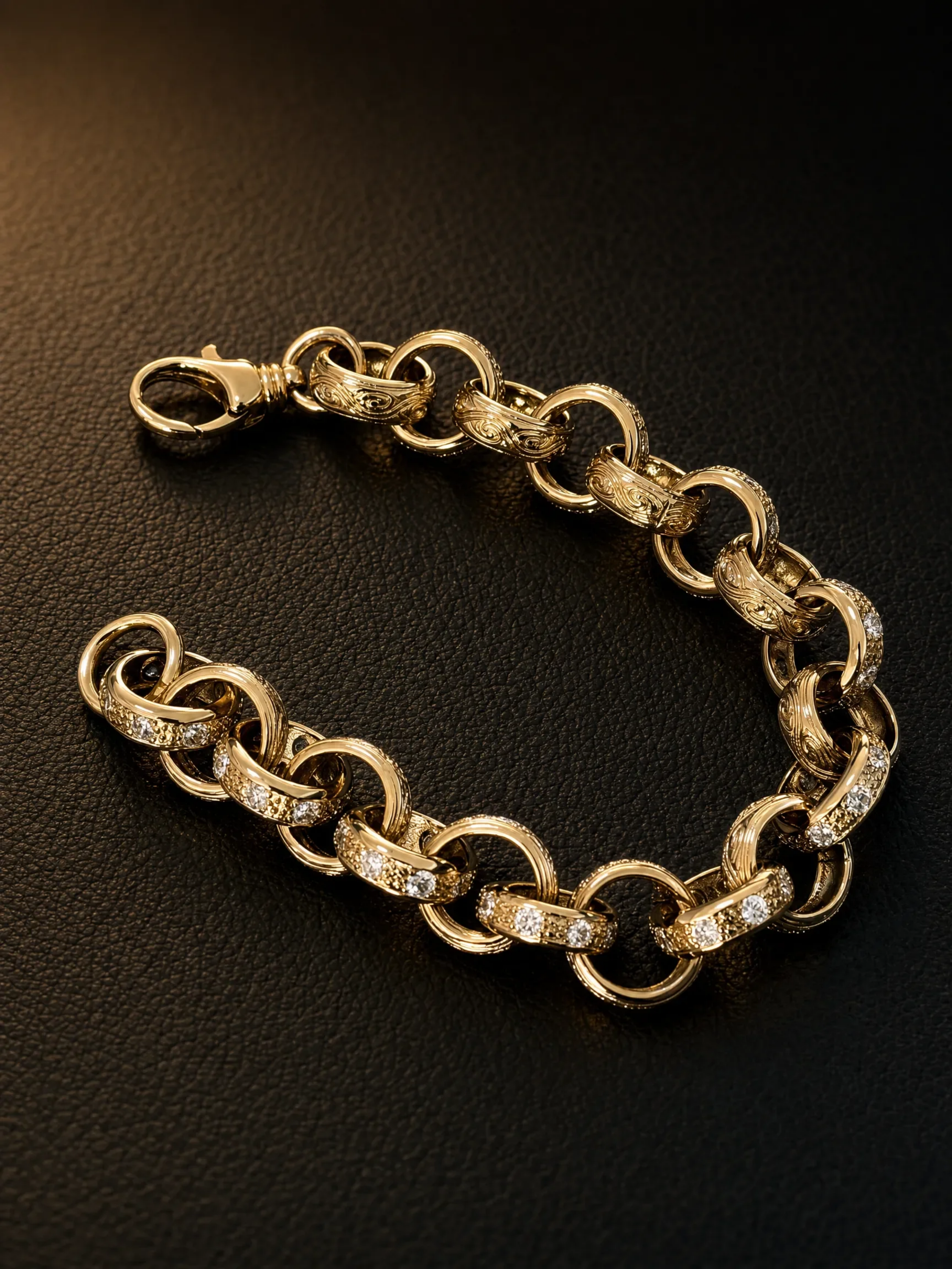 9ct Gold Filled Patterned & Diamond Belcher Bracelet 14mm