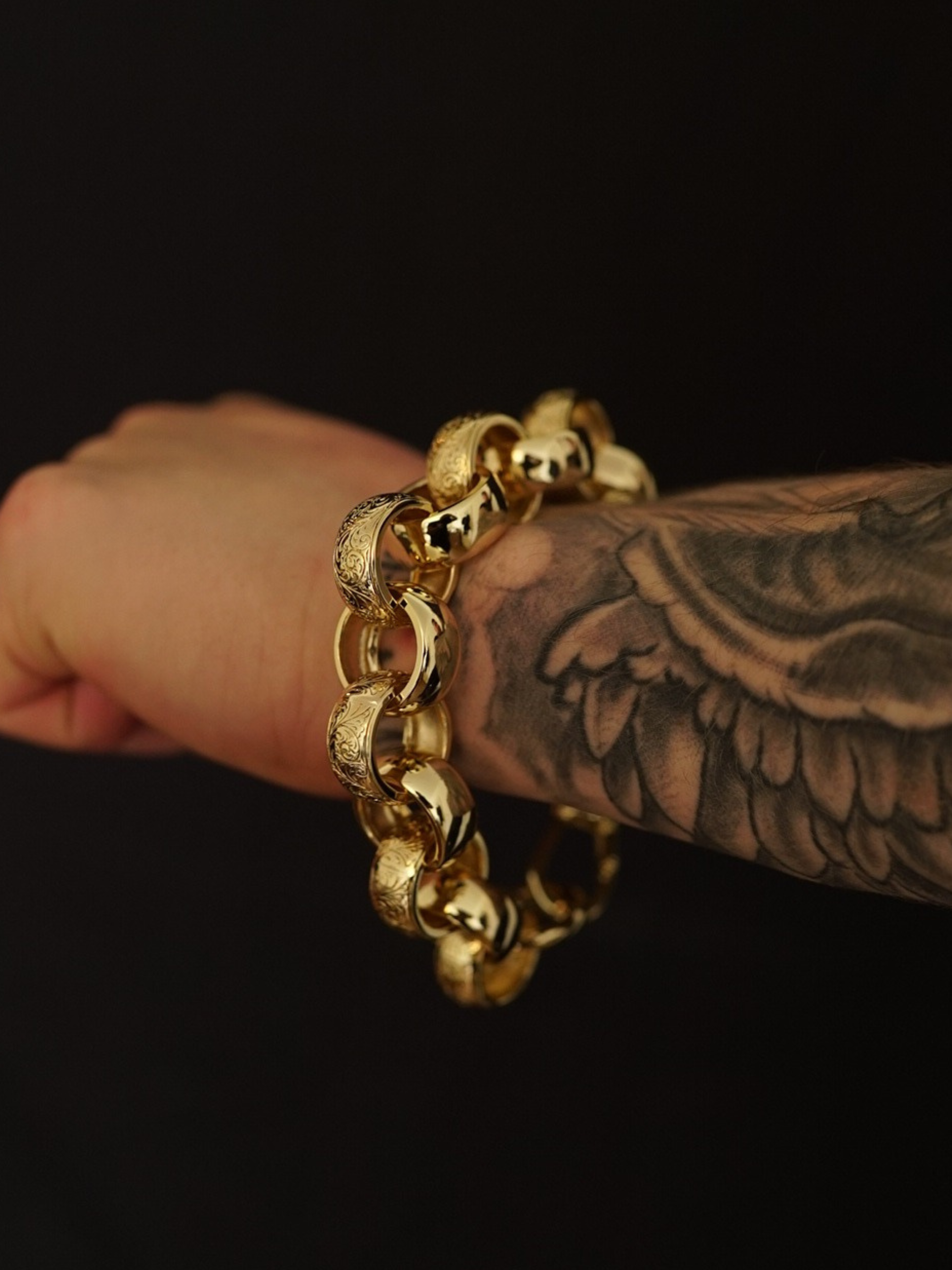 9ct Gold Filled XL Patterned Belcher Bracelet 21mm