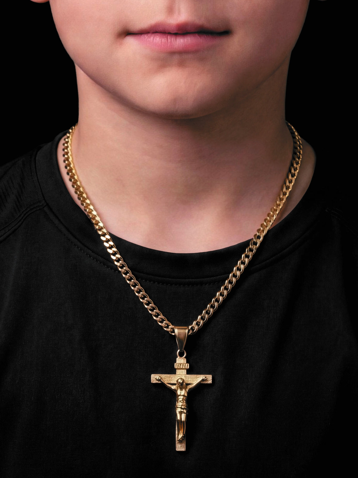 Kids Crucifix Pendant 4mm Franco - Gold Filled 9ct