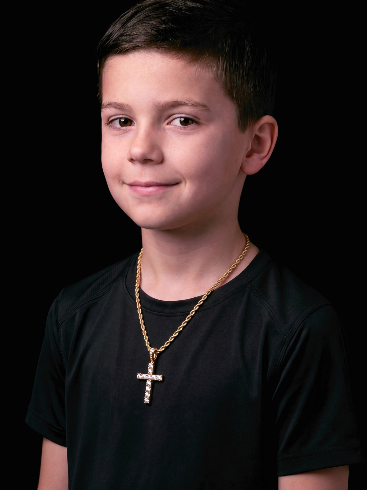 Kids Diamond Cross Pendant 3mm Rope Gold Filled 9ct