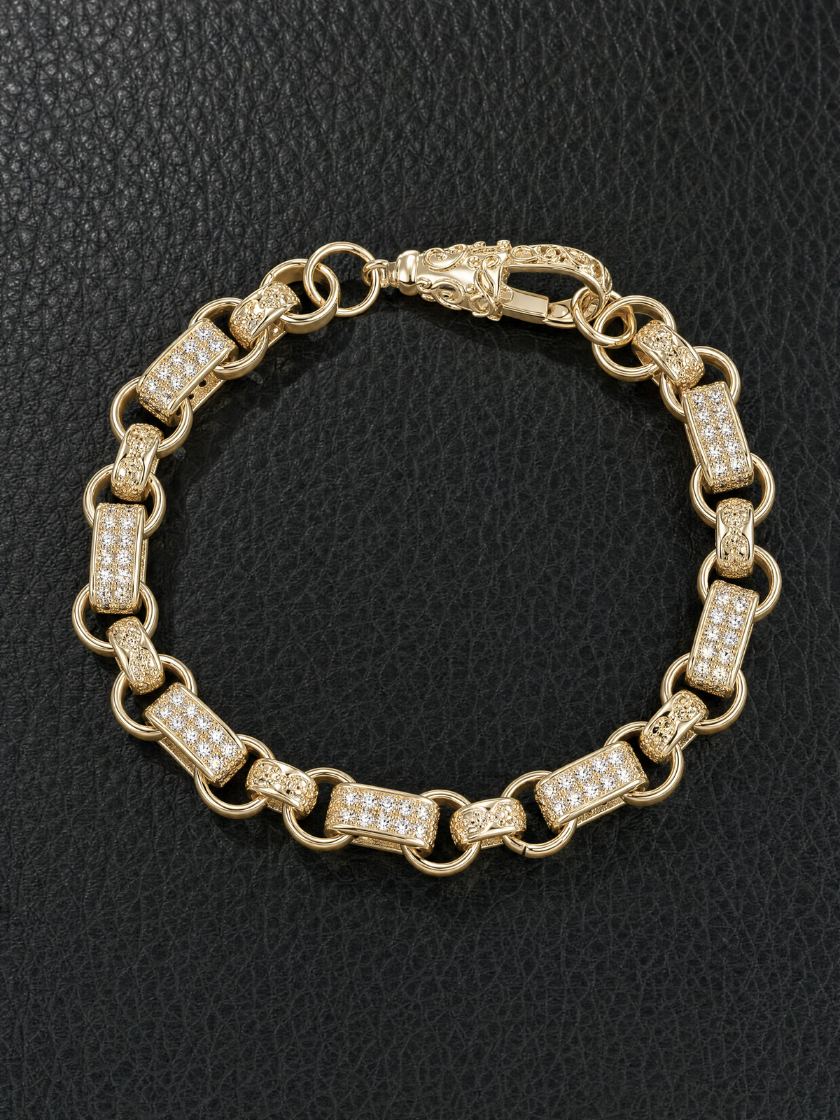 White Gold Filled Diamond Gypsy Link Belcher Bracelet 10mm