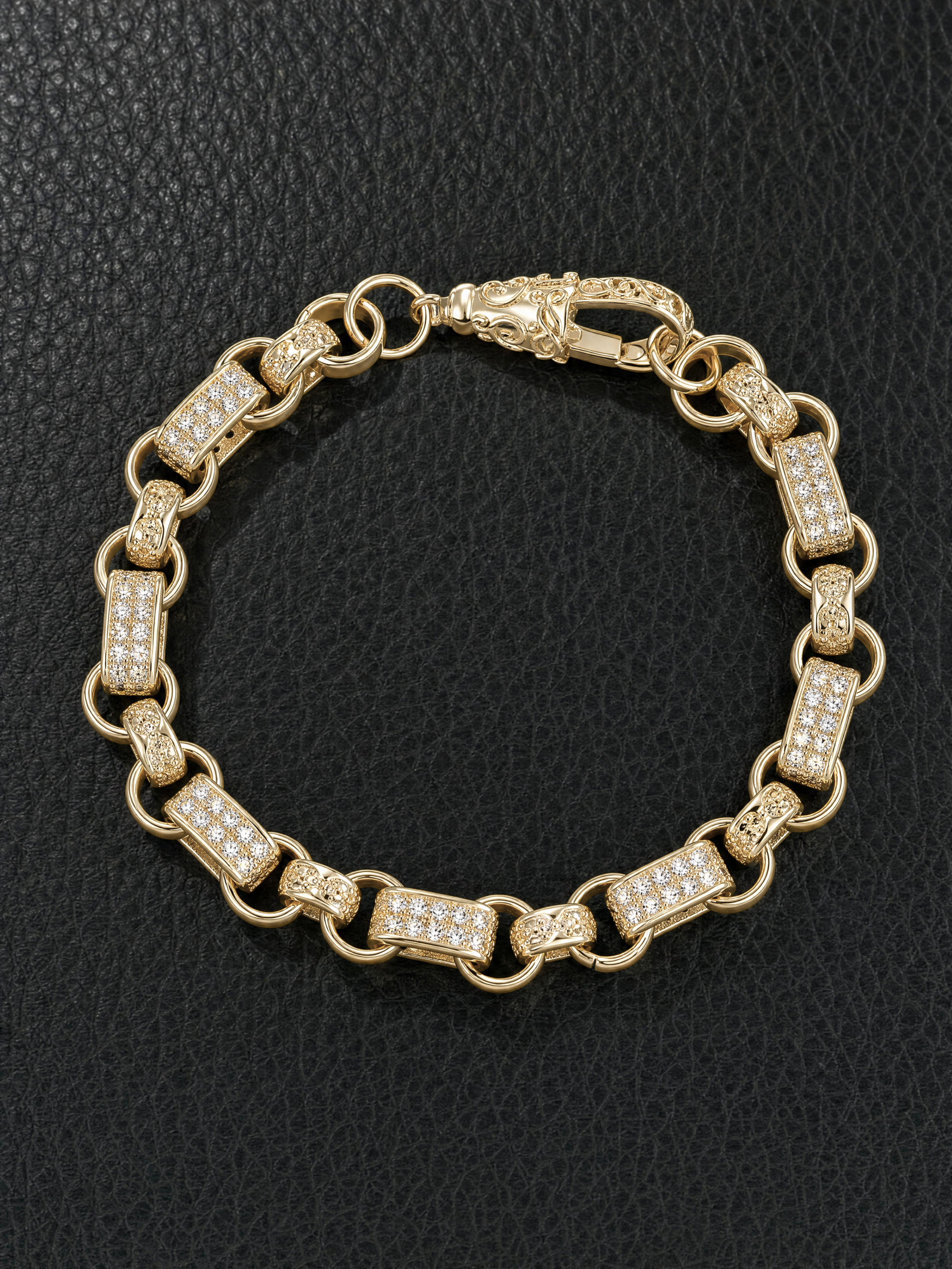 White Gold Filled Diamond Gypsy Link Belcher Bracelet 10mm