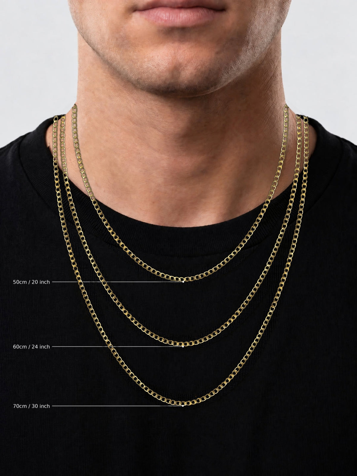 Gold filled curb chain 3mm length guide 20, 24, 30 inch
