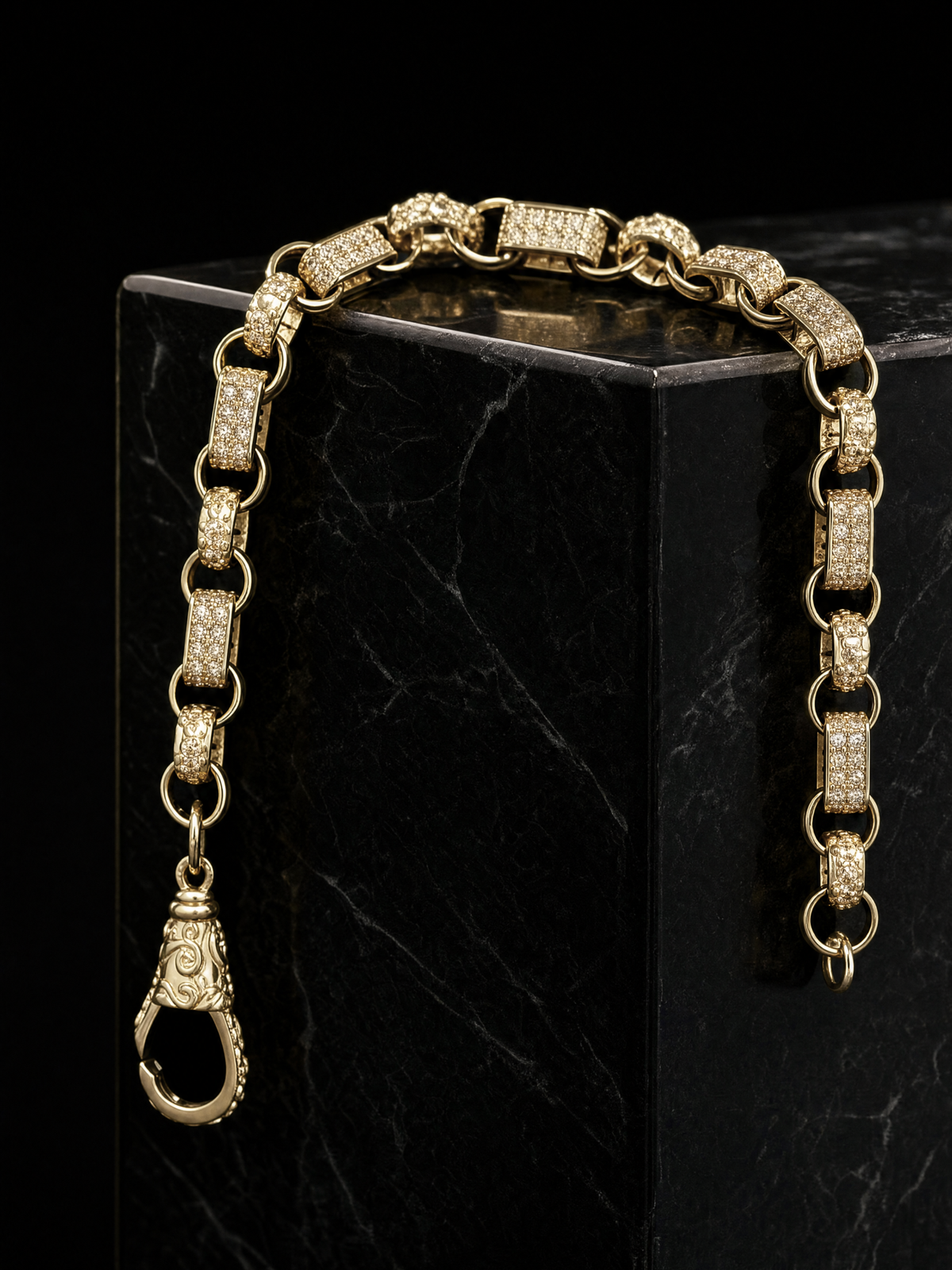 White Gold Filled Diamond Gypsy Link Belcher Bracelet 10mm