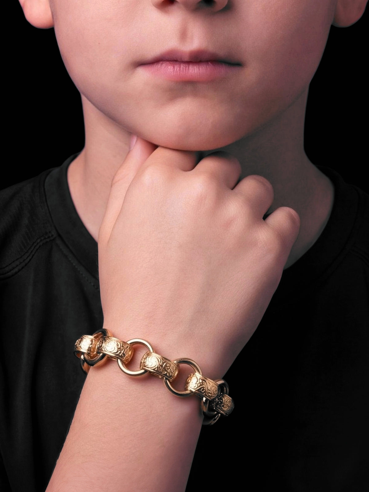 Boys Patterned Belcher Bracelet 15mm - Gold Filled 9ct