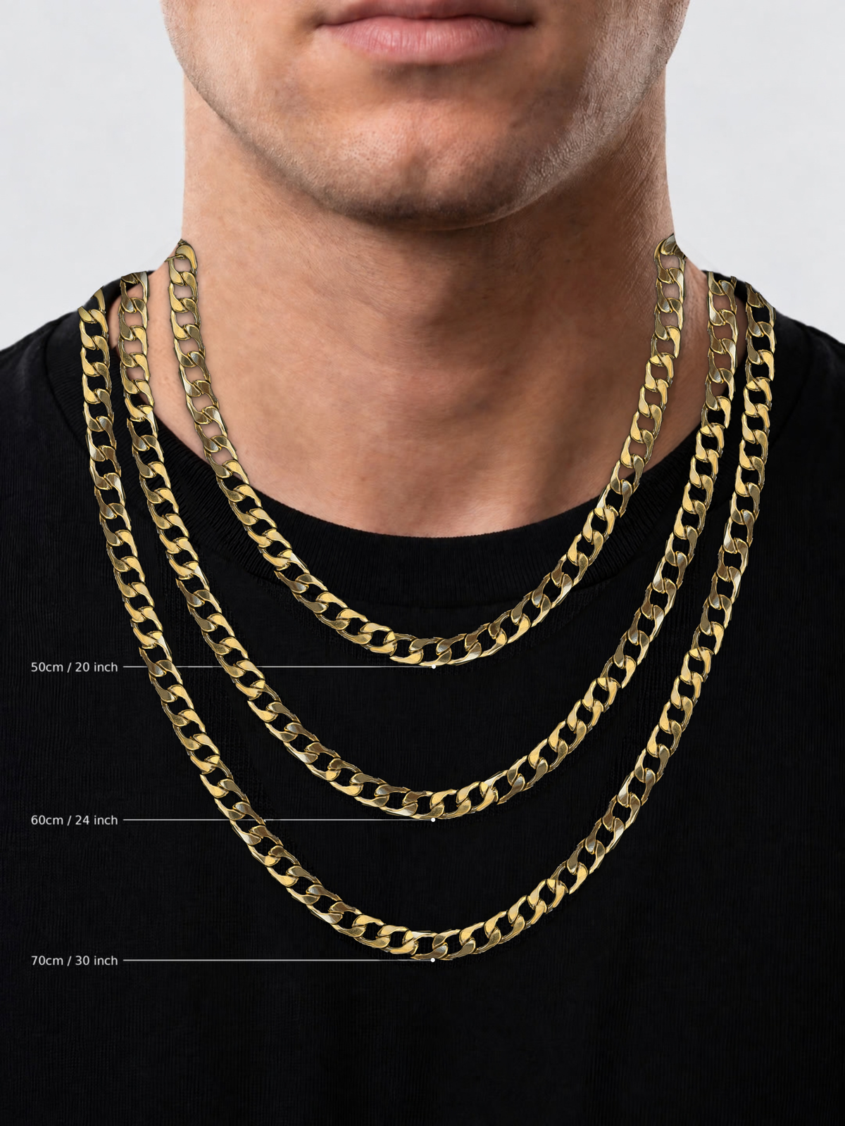 Gold filled curb chain 8mm length guide 20, 24, 30 inch