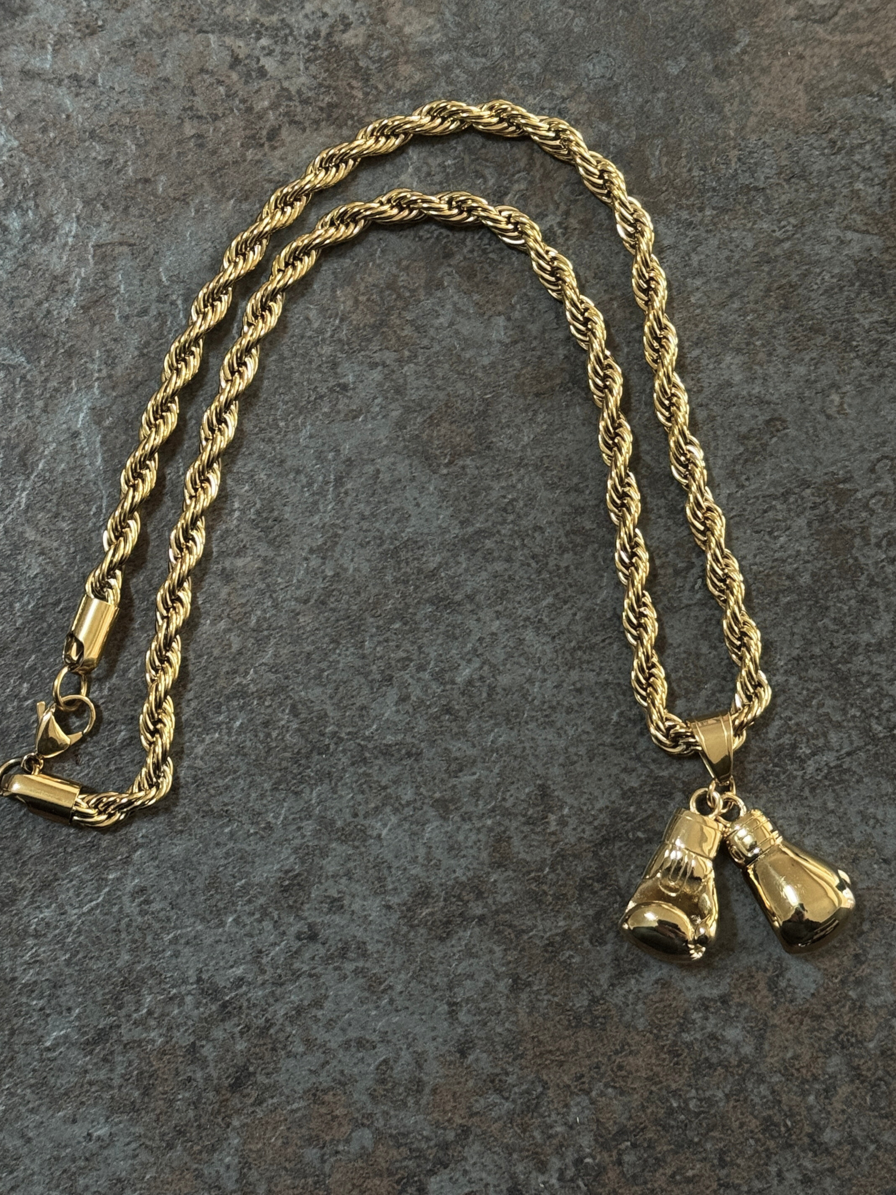 Gold Filled Boxing Gloves Pendant On A 6mm Rope Chain
