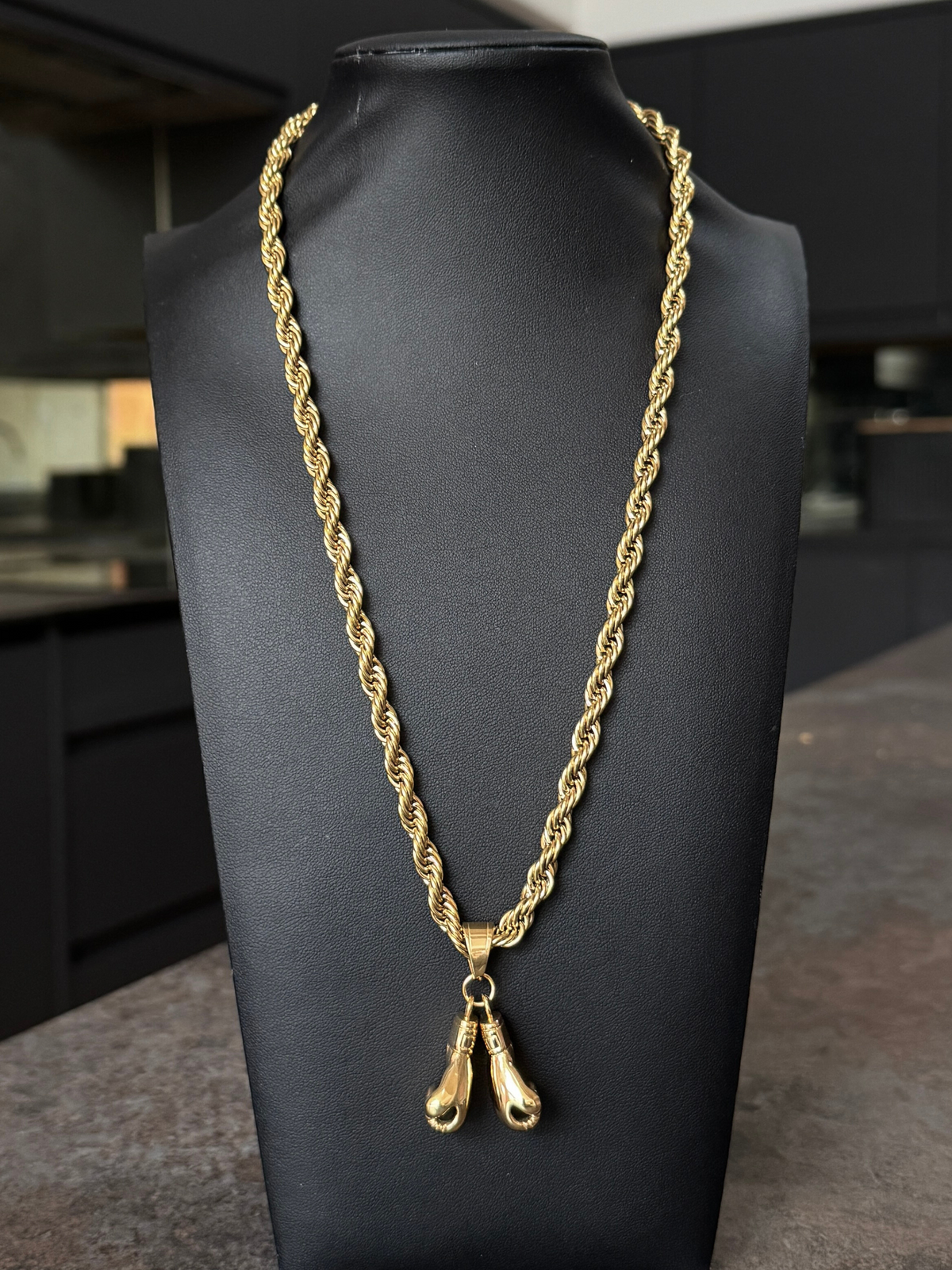 🎁 Gold Filled Boxing Gloves Pendant On A 6mm Rope Chain (100% off)