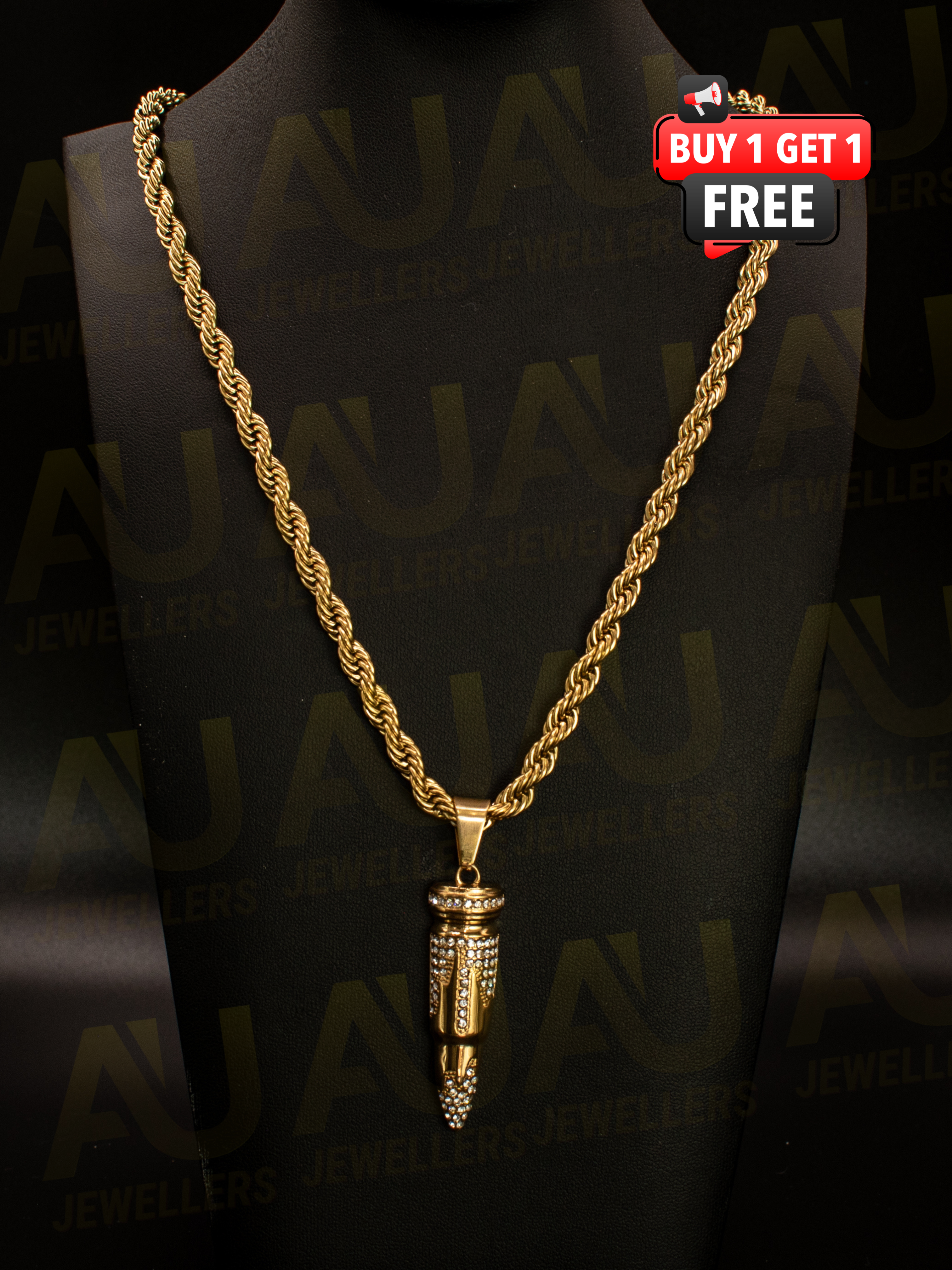Gold Filled Bullet Pendant On A 6mm Rope Chain