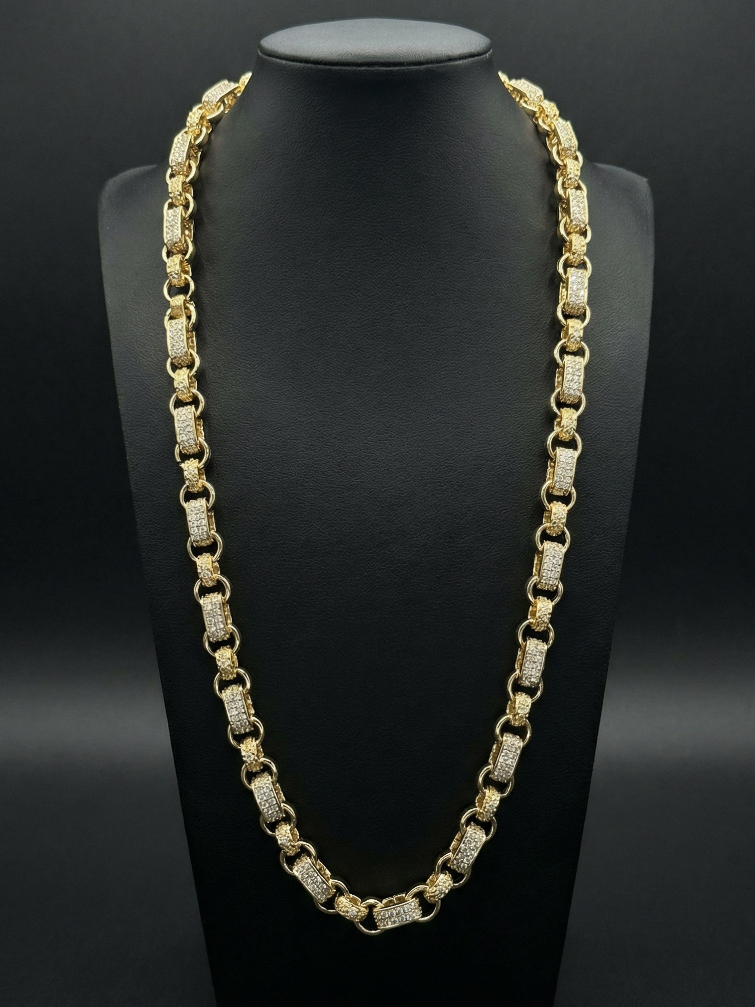 9ct Gold Filled Diamond Gypsy Link Belcher Chain 10mm