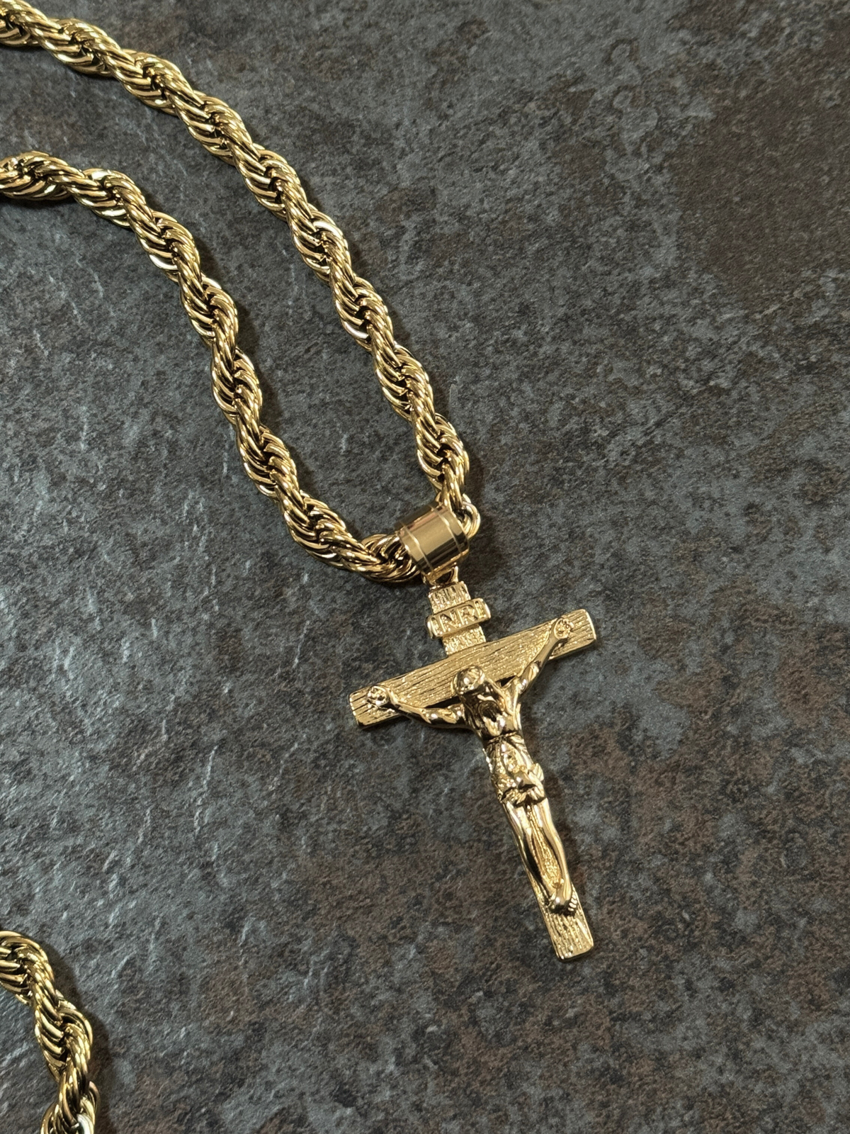 Gold Filled Crusifix Pendant On A 6mm Rope Chain