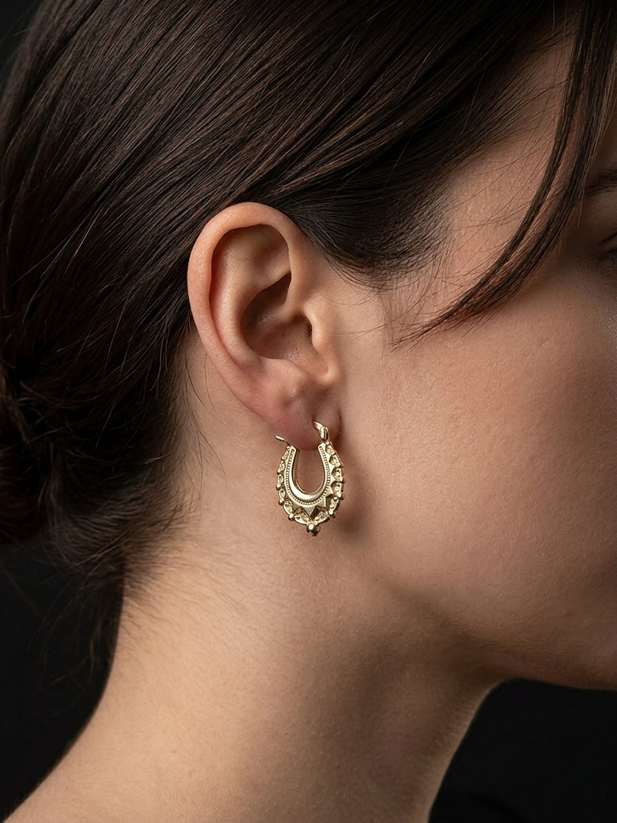 Kids 9ct Gold filled Mini Creole Earrings 20mm - ear closeup woman