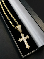 Gold Filled Diamond Cross Pendant on 4mm Curb Necklace
