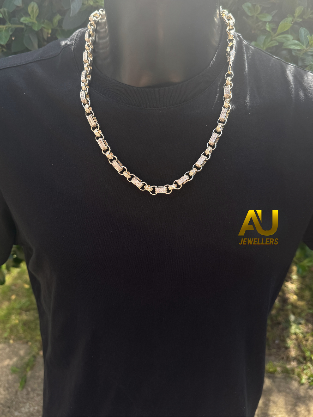 White Gold Filled Diamond Gypsy Link Belcher Set 10mm