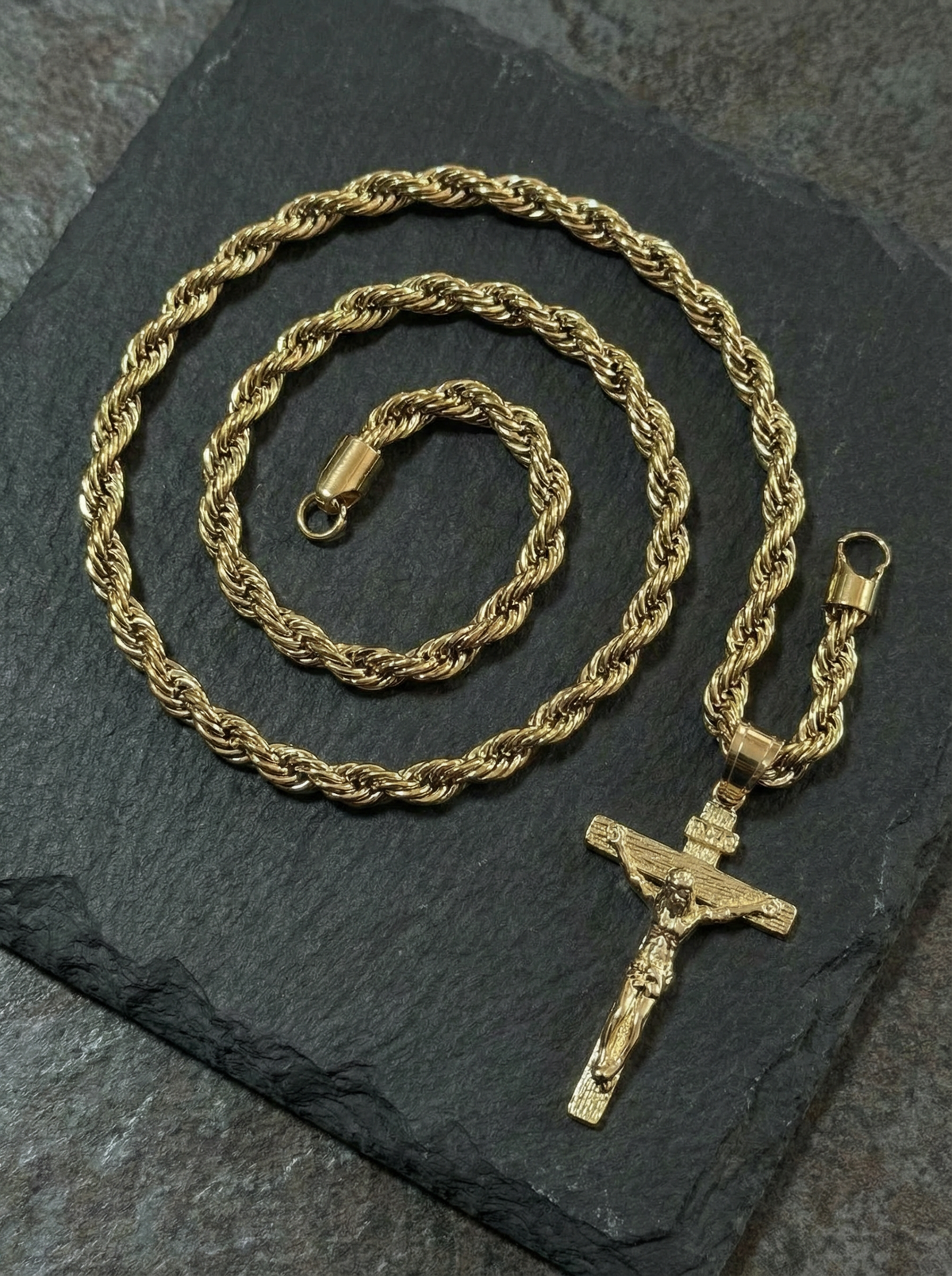 Gold Filled Crusifix Pendant On A 6mm Rope Chain