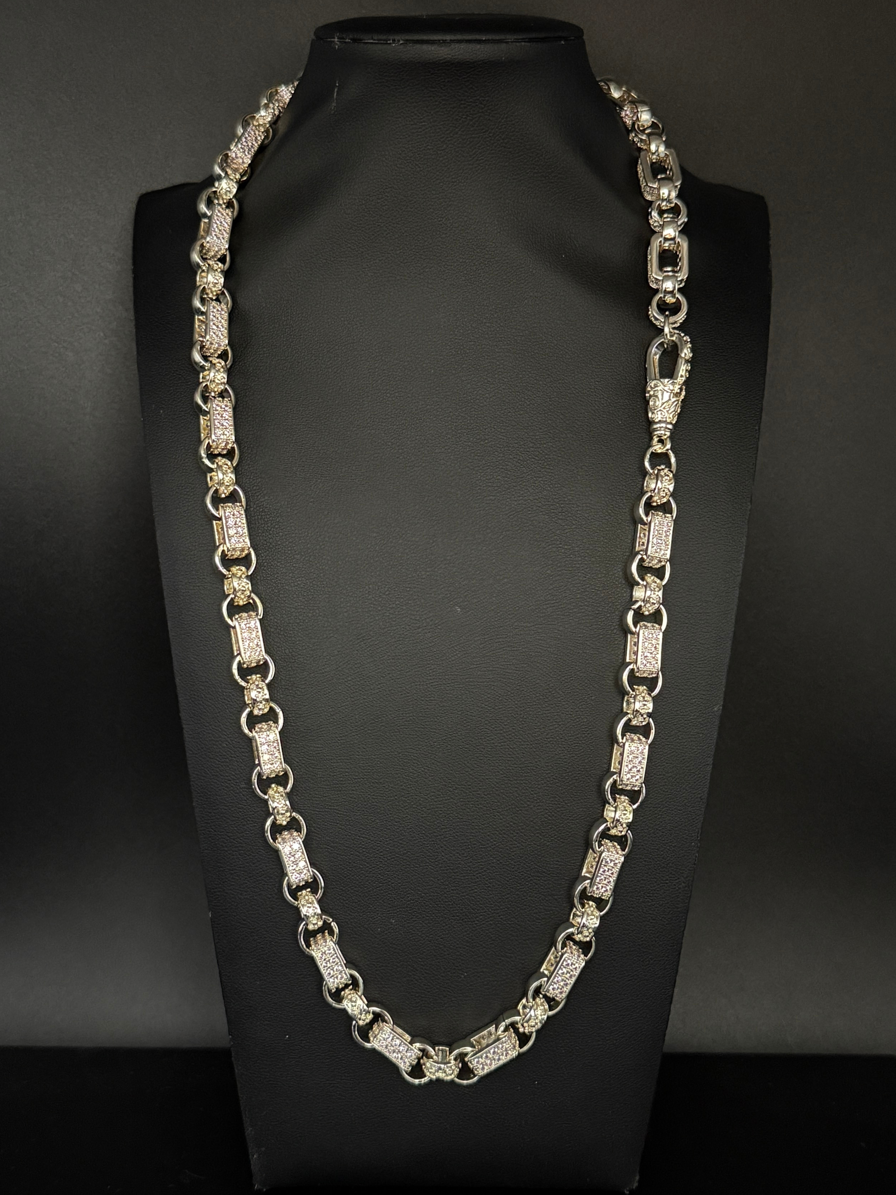 White Gold Filled Pink Diamond Gypsy Link Belcher Chain 10mm