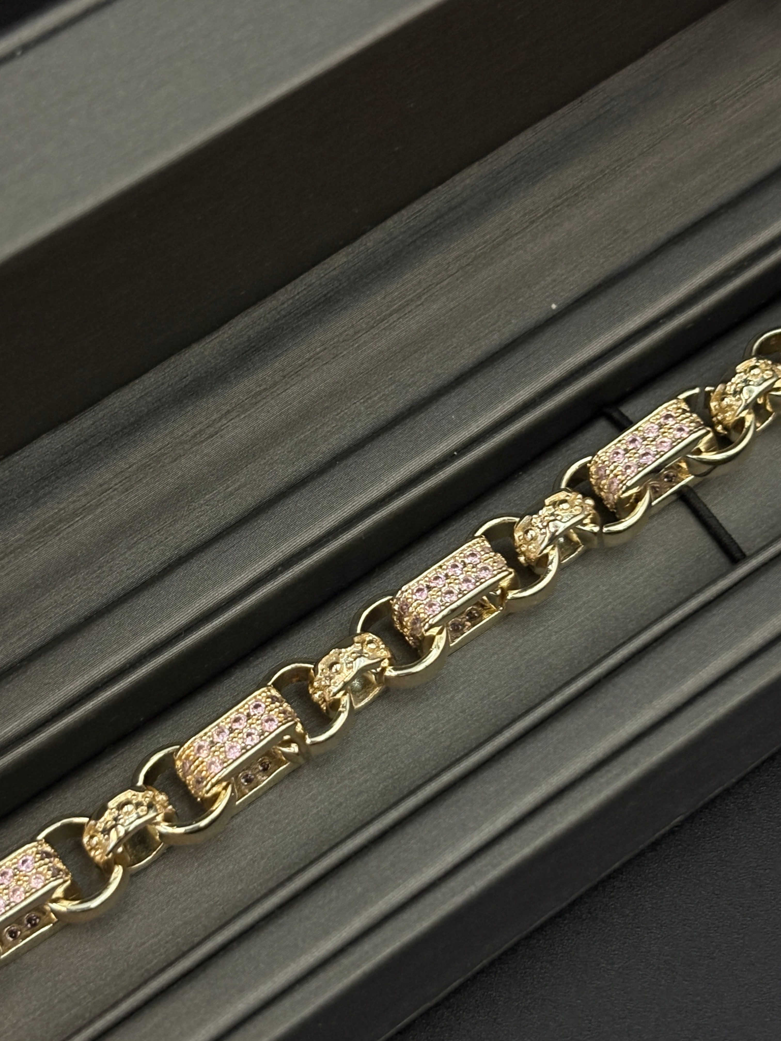 White Gold Filled Pink Diamond Gypsy Link Bracelet 10m