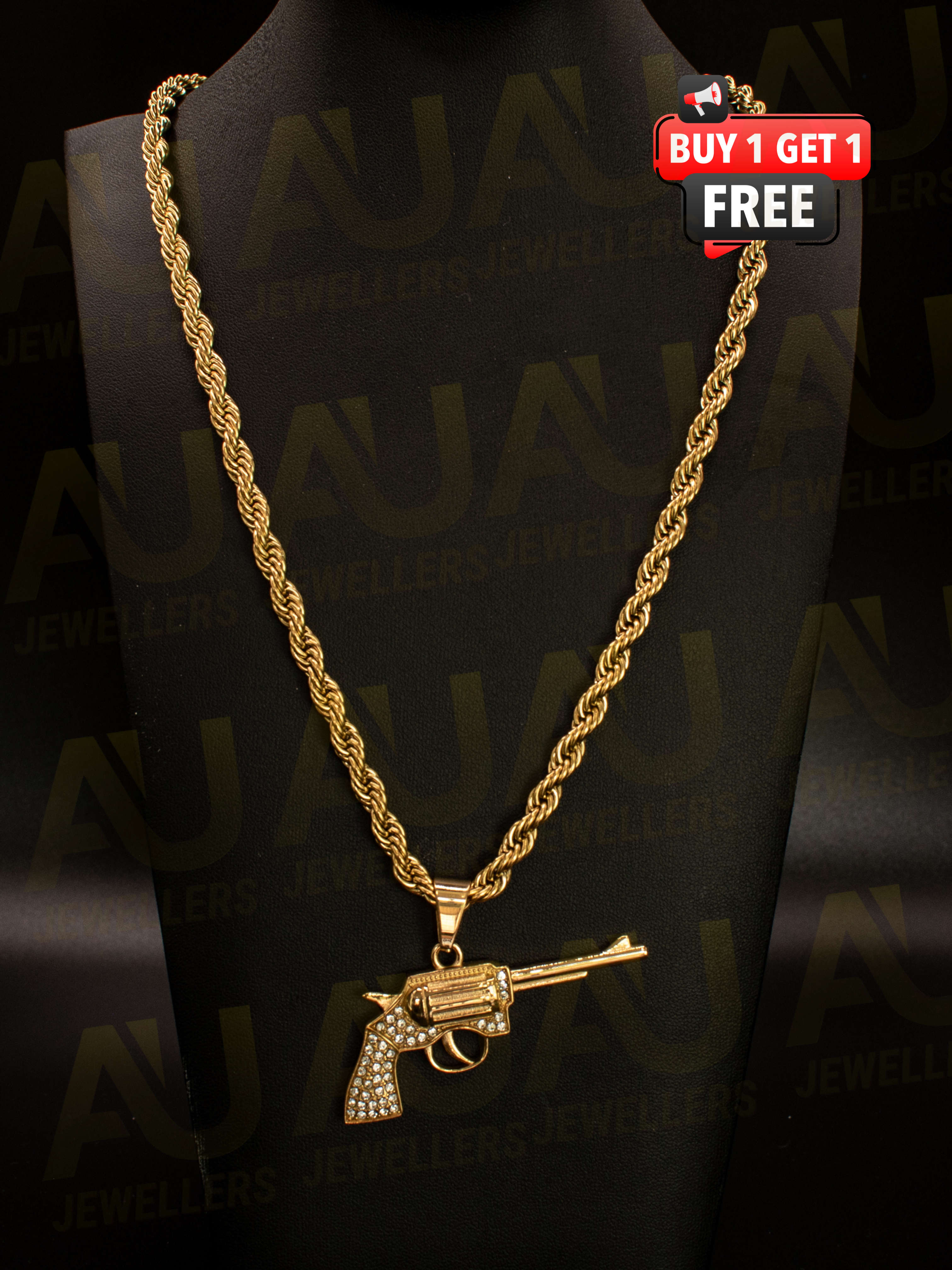 Gold Filled Revolver Pendant On A 6mm Rope Chain