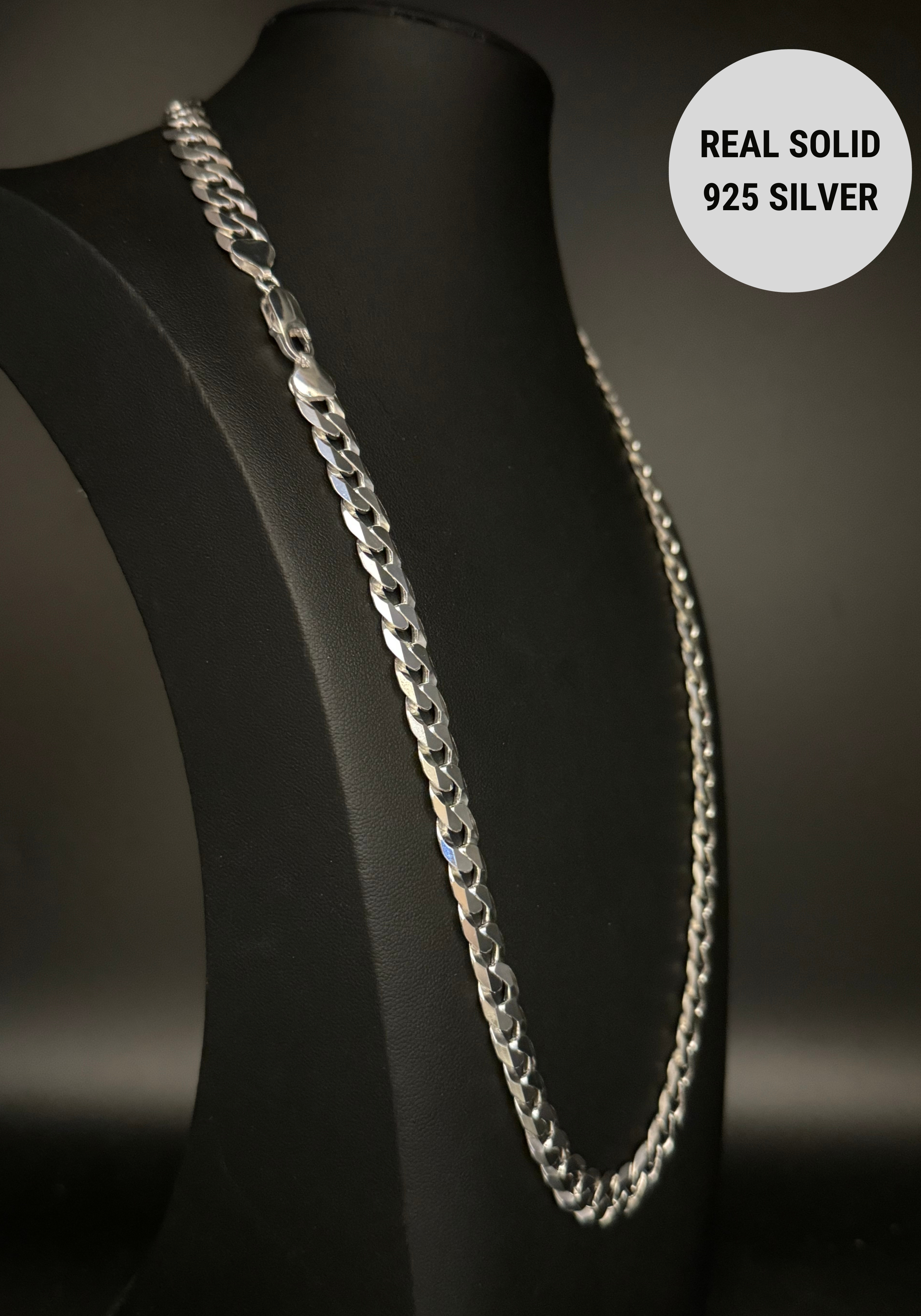 Solid 925 Silver Curb Chain 10mm