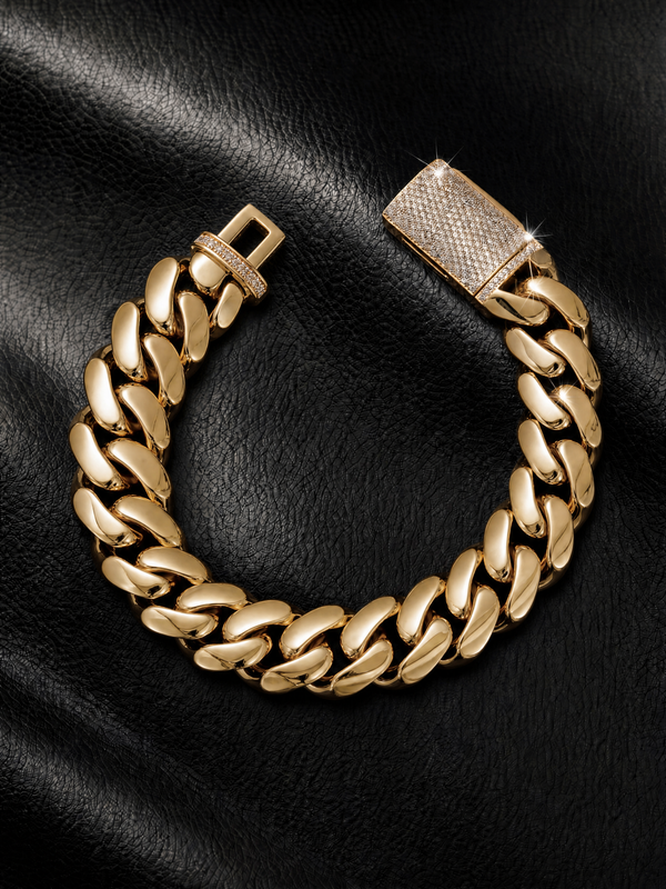 14K Gold XL Cuban Bracelet 20mm, Iced Clasp