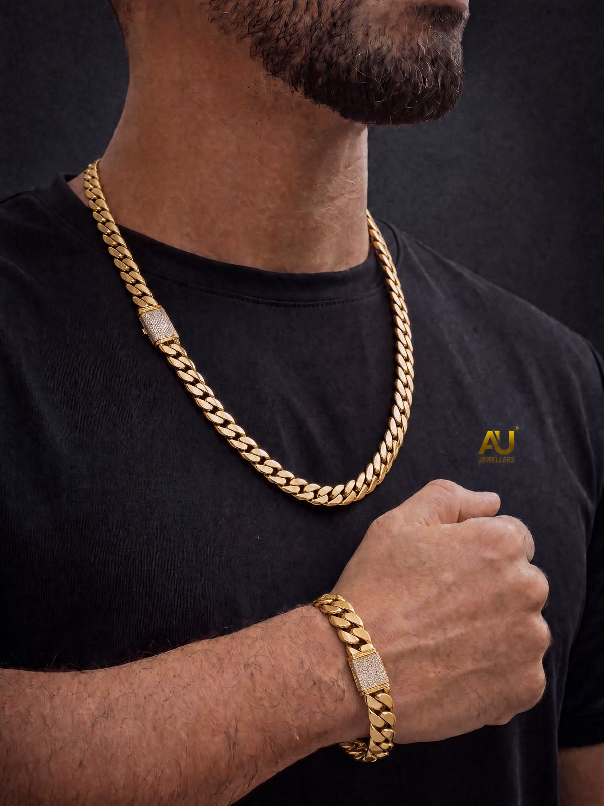 Gold Filled Cuban Set 14mm - Diamond Clasp