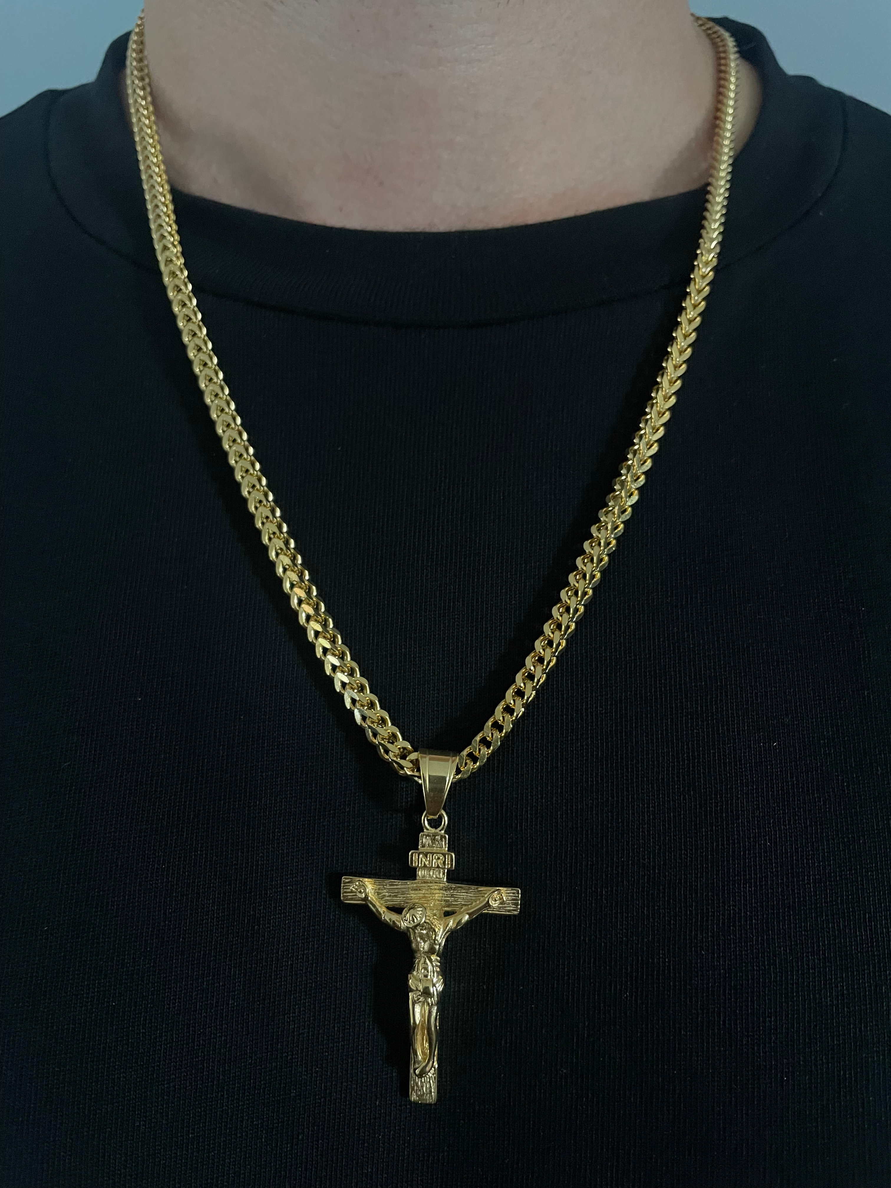 Gold Filled Crusifix Pendant On A 4mm Franco Chain
