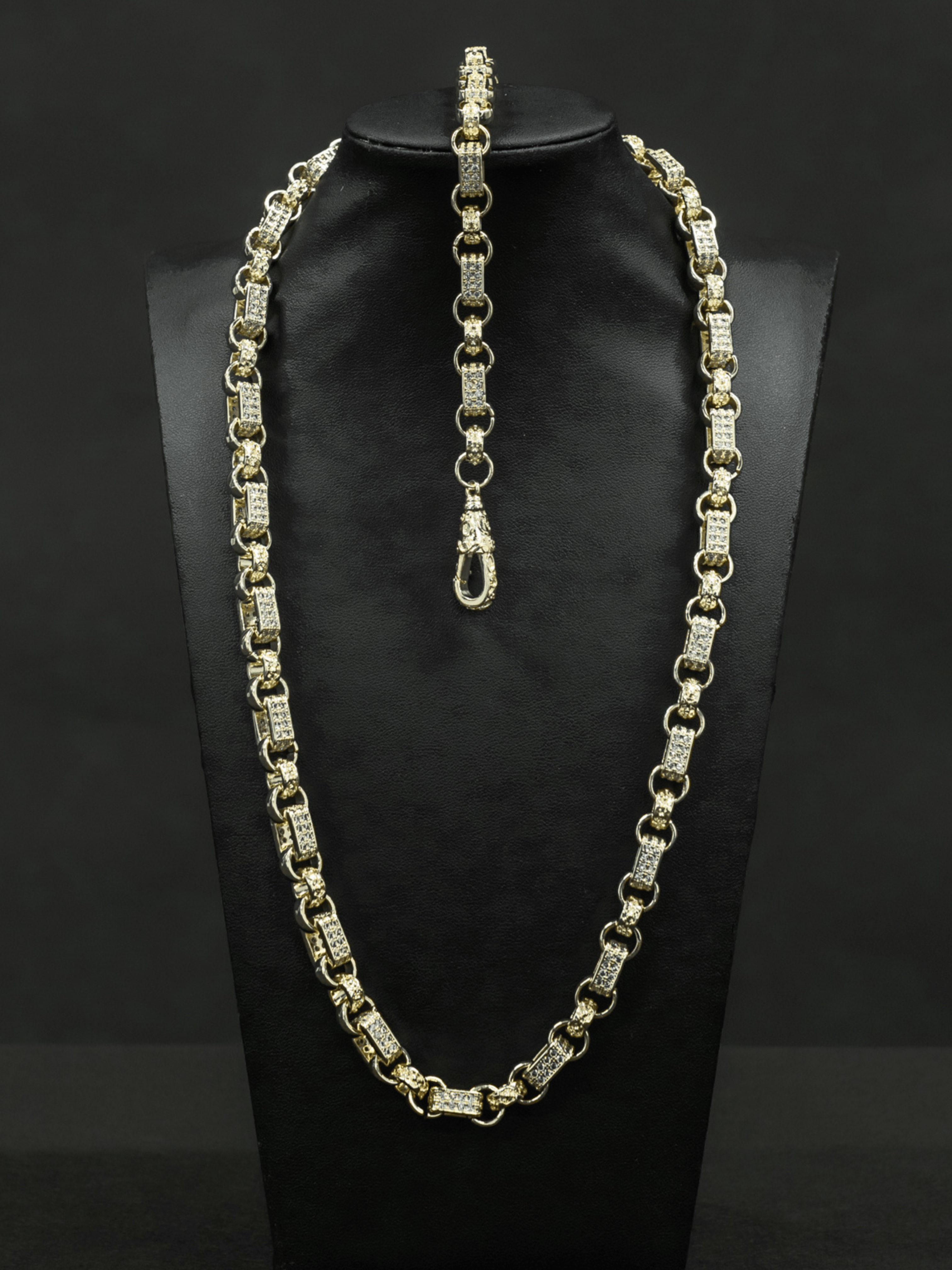 White Gold Filled Diamond Gypsy Link Belcher Set 10mm