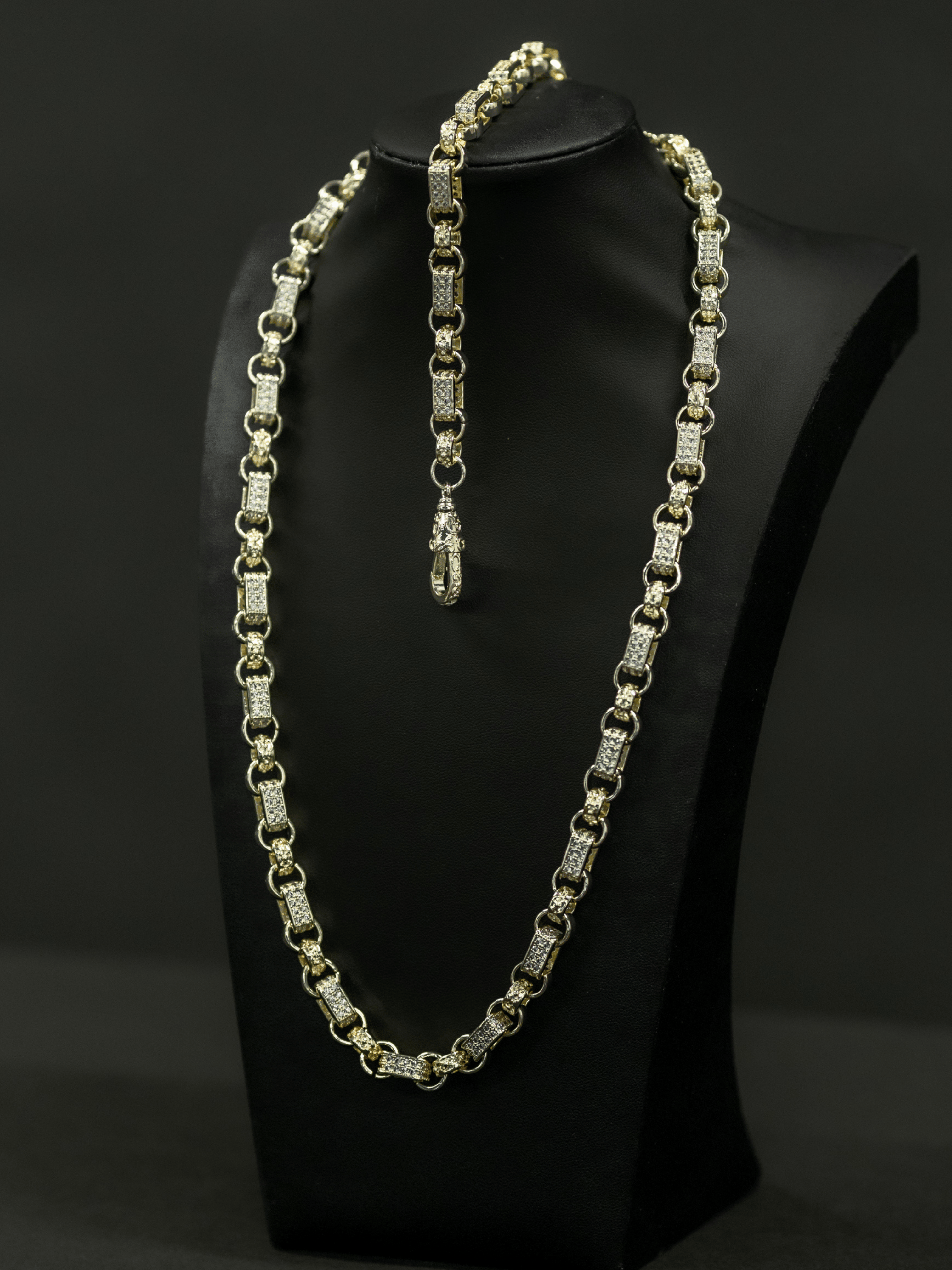 White Gold Filled Diamond Gypsy Link Belcher Set 10mm