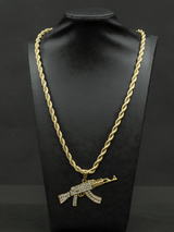 Gold Filled AK-47 Pendant On A 6mm Rope Chain