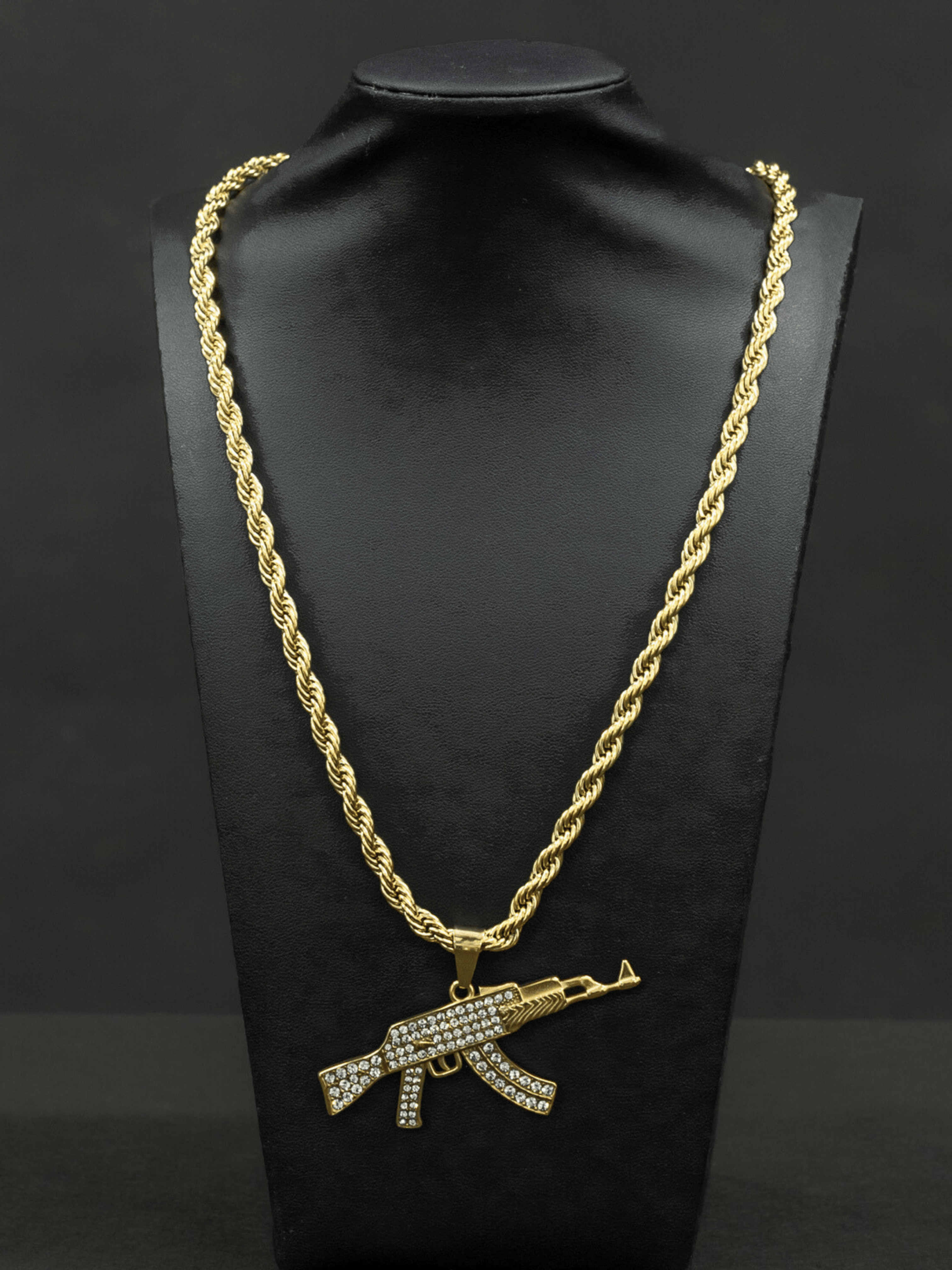 Gold Filled AK-47 Pendant On A 6mm Rope Chain
