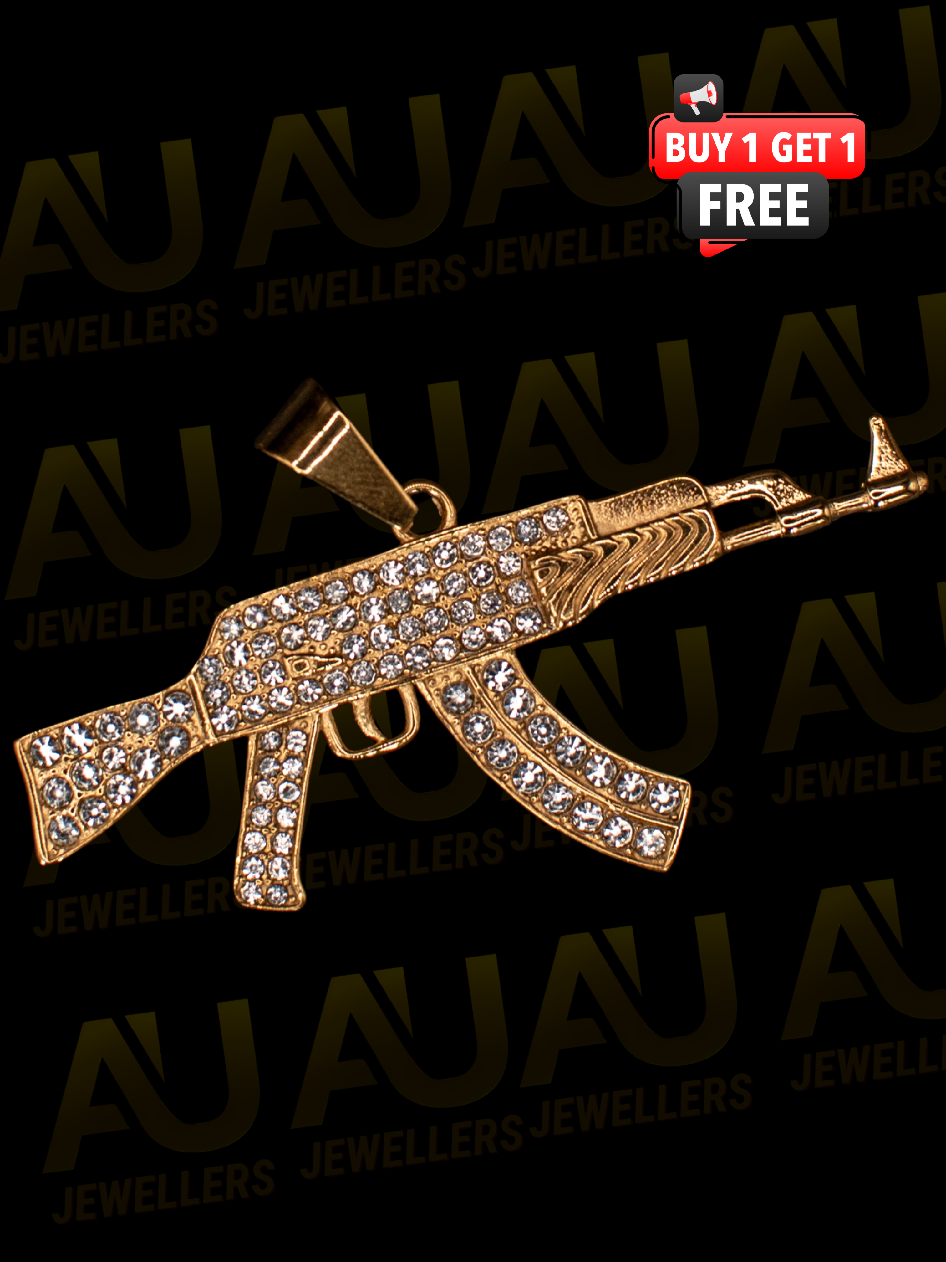 Gold Filled AK-47 Pendant On A 6mm Rope Chain