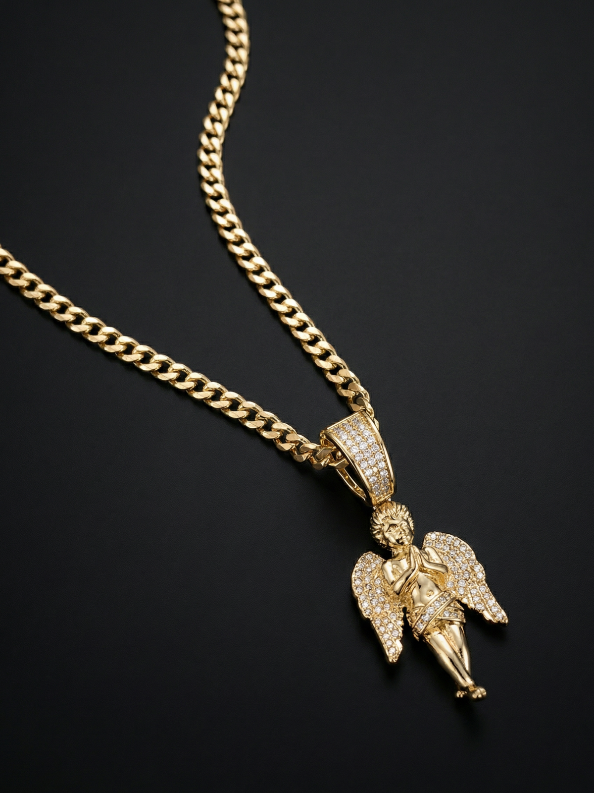Gold Filled Angel Pendant on 4mm Curb Necklace