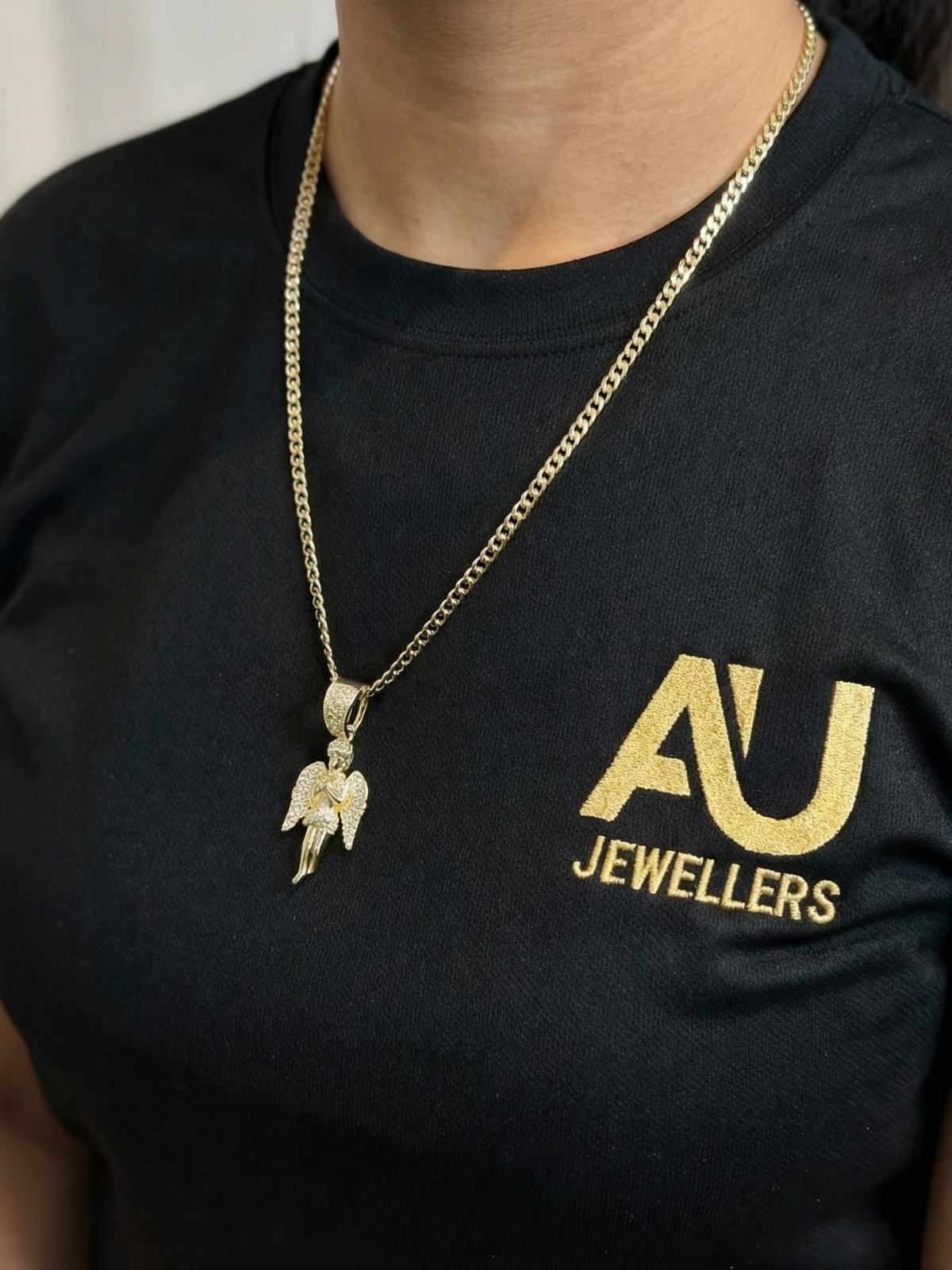 Gold Filled Angel Pendant on 4mm Curb Necklace