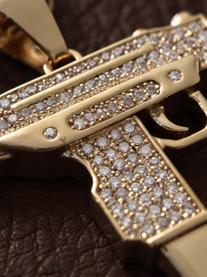 Macro detail of the pave stone setting across the face of the uzi pendant