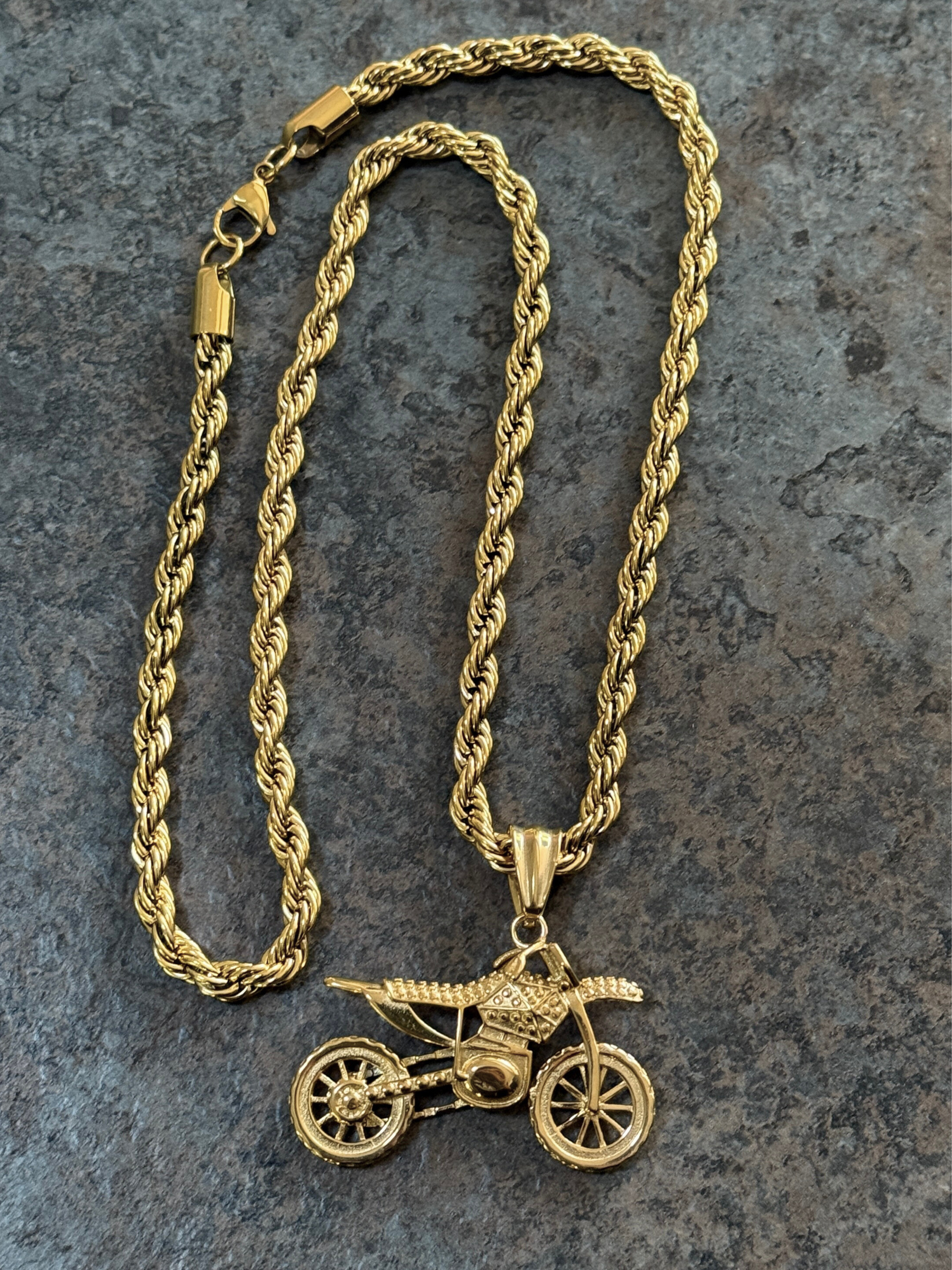 Gold Filled Bike Pendant On A 6mm Rope Chain