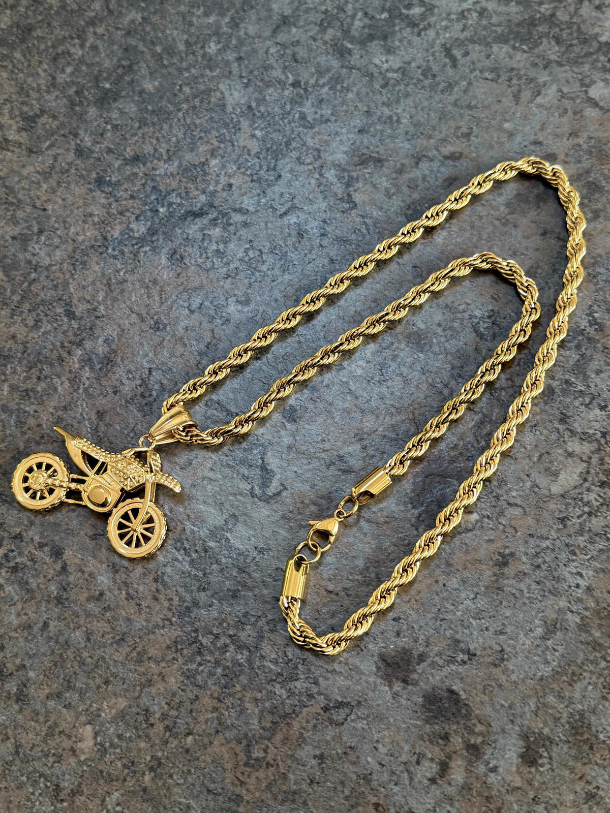 Gold Filled Bike Pendant On A 6mm Rope Chain