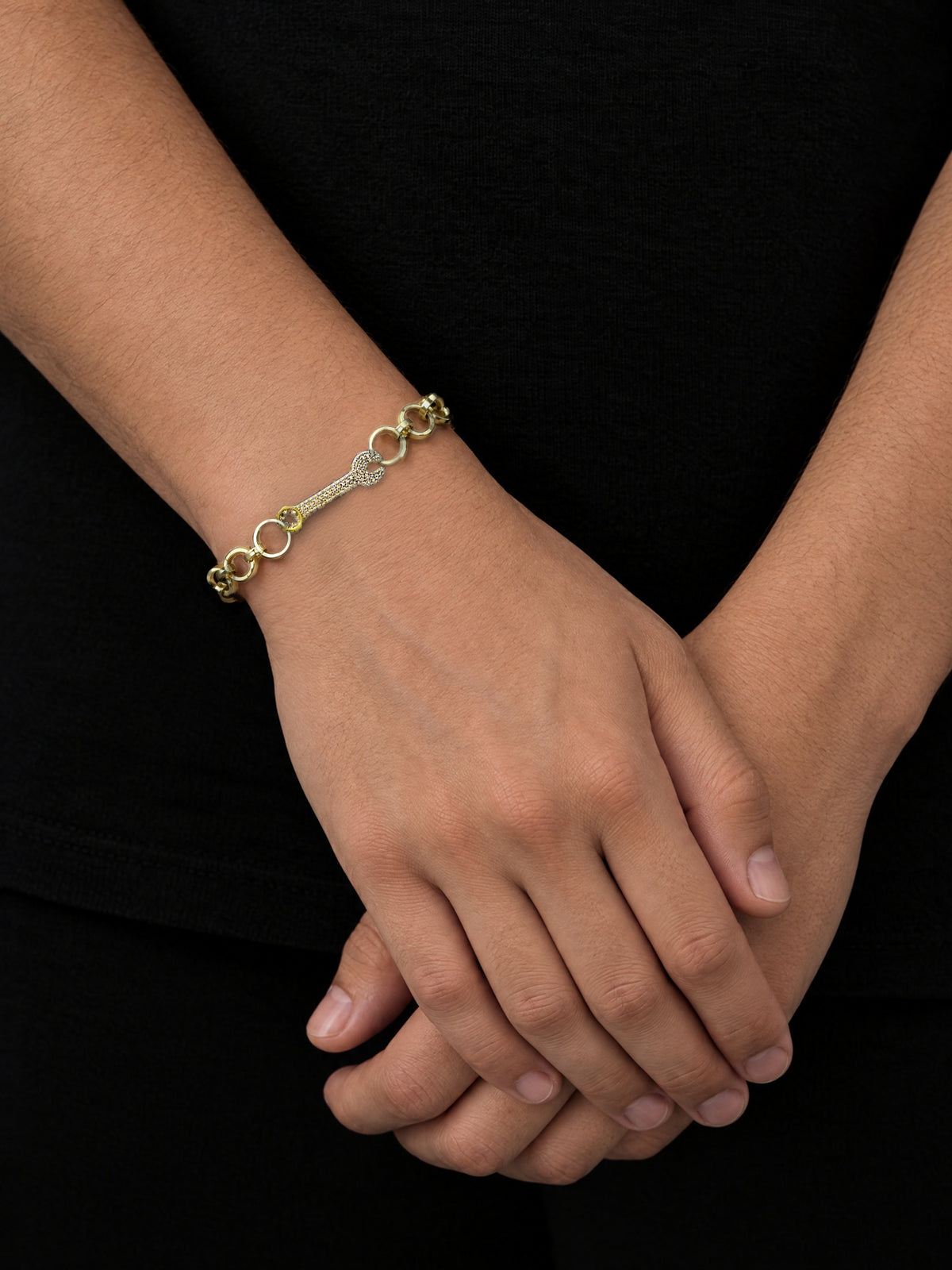 Boys Diamond Spanner Charm Belcher Bracelet - Gold Filled 9ct - image 3
