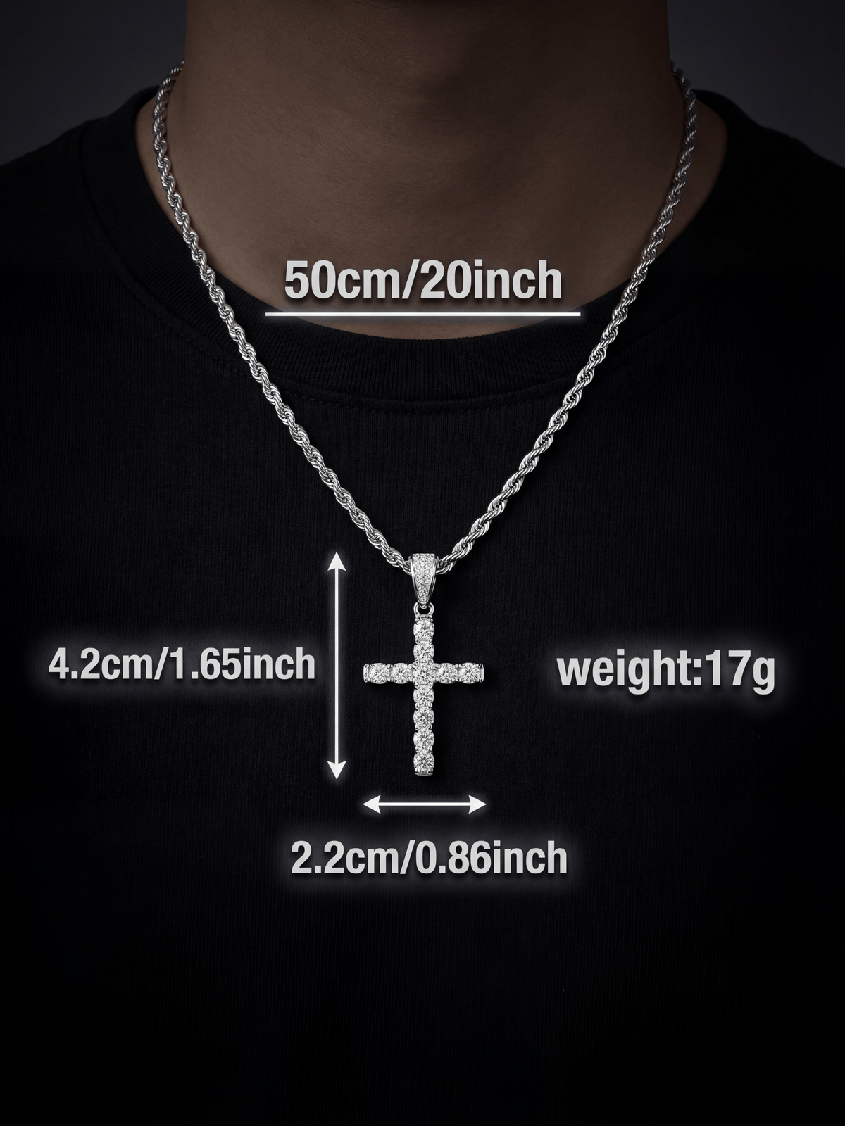 Gold Filled Diamond Cross Pendant on 3mm Rope Chain