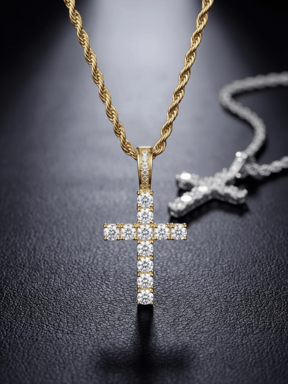Gold Filled Diamond Cross Pendant on 3mm Rope Chain