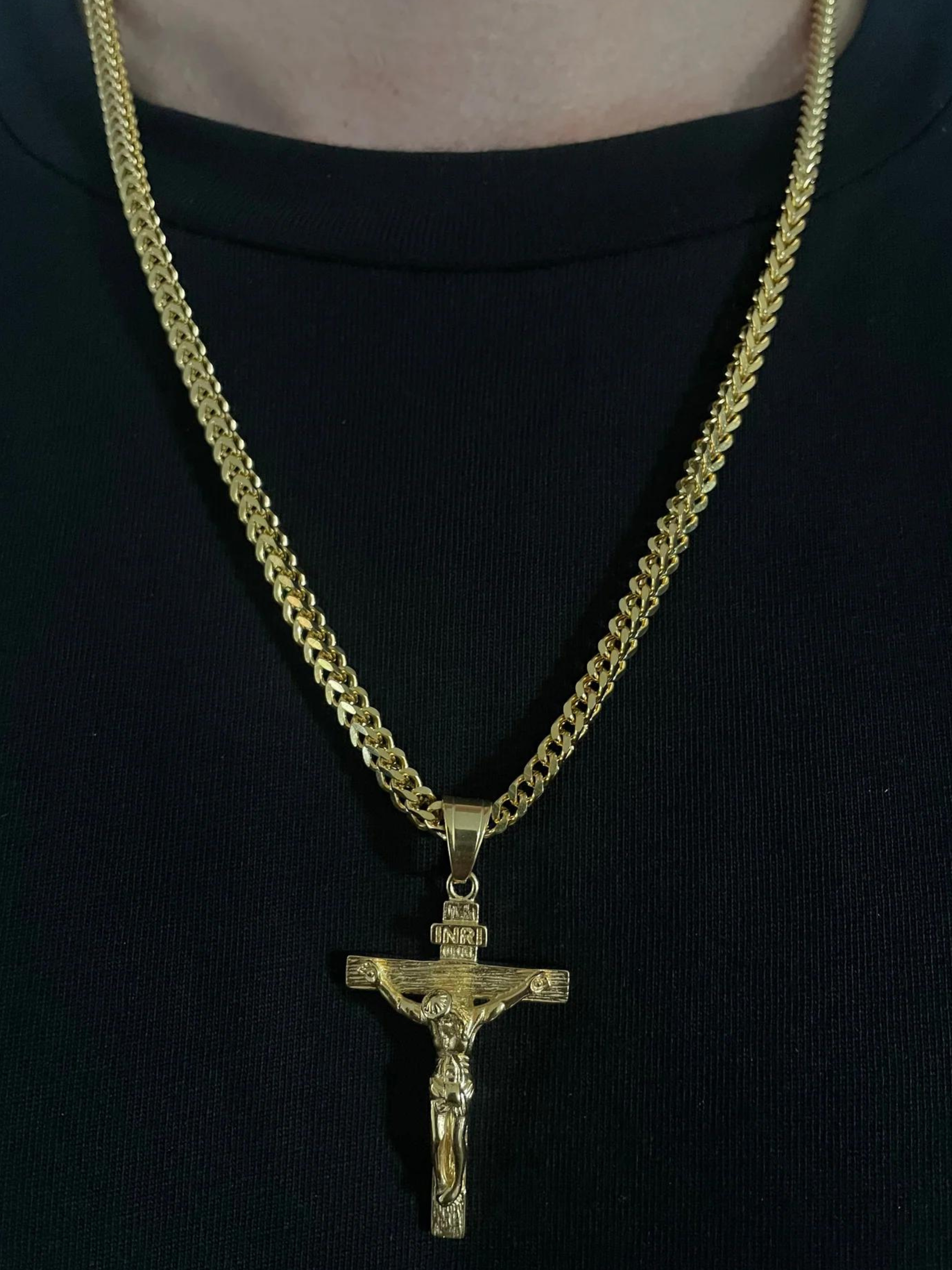 Gold Filled Crusifix Pendant On A 4mm Franco Chain